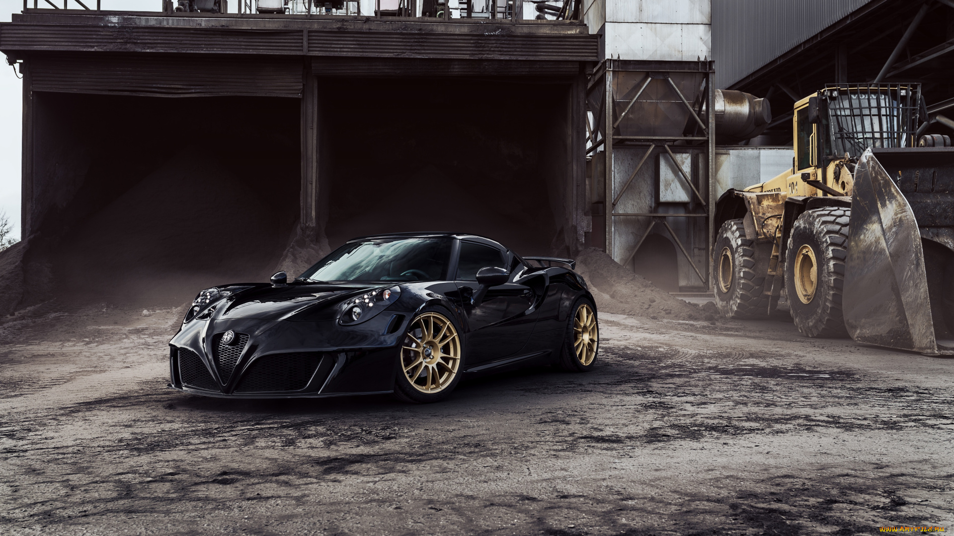 автомобили, alfa, romeo, alfa, romeo, black, 4c, pogea, racing, gold, rims, wheels