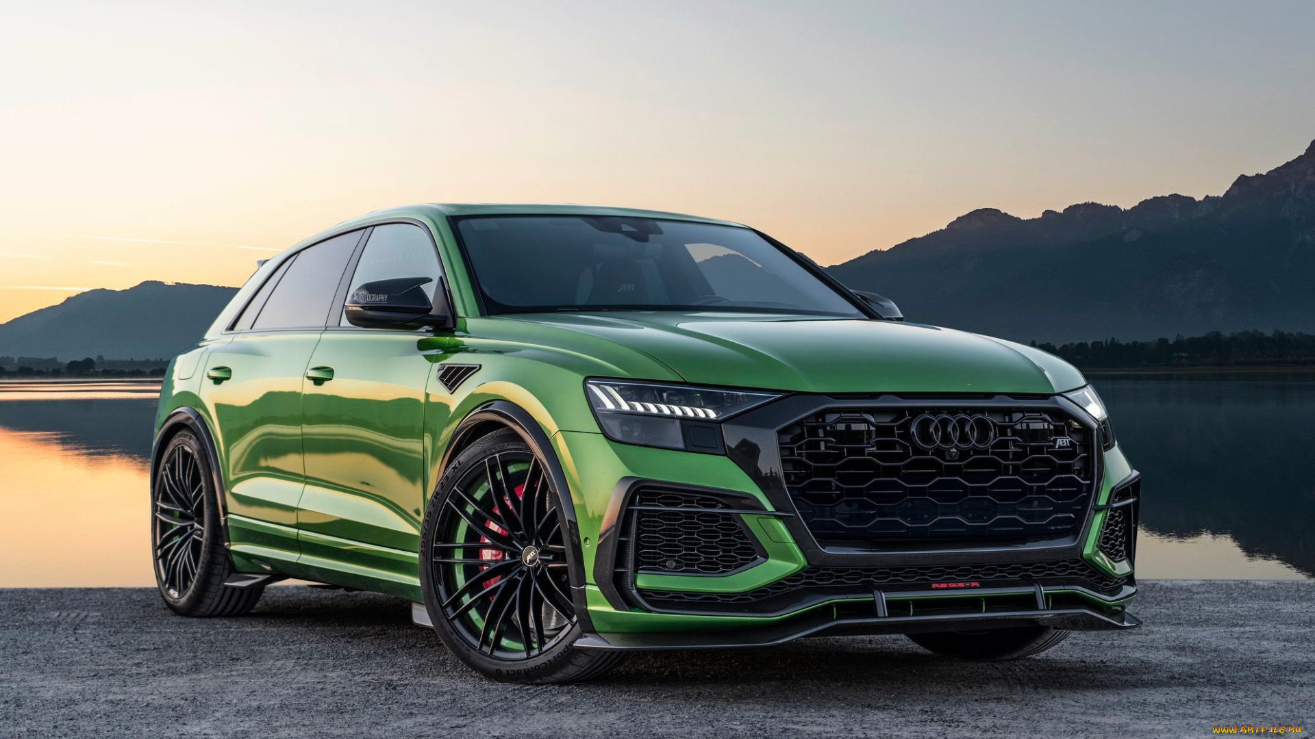 автомобили, audi, горы, тюнинг, мощь, водная, гладь, экстерьер, abt, sportline, rsq8-r