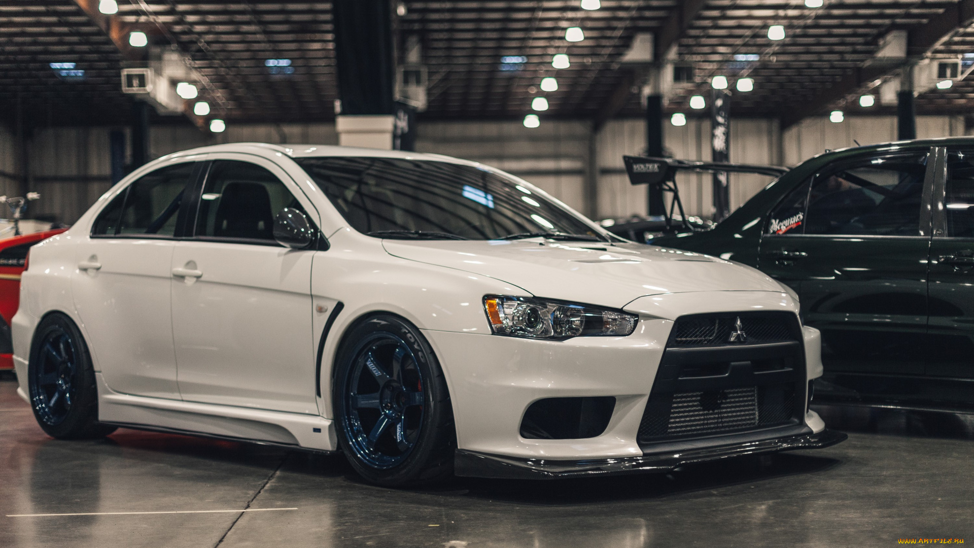 автомобили, выставки, и, уличные, фото, mitsubishi, lancer, white, stance, x, blue, wheels, stancenation, rims