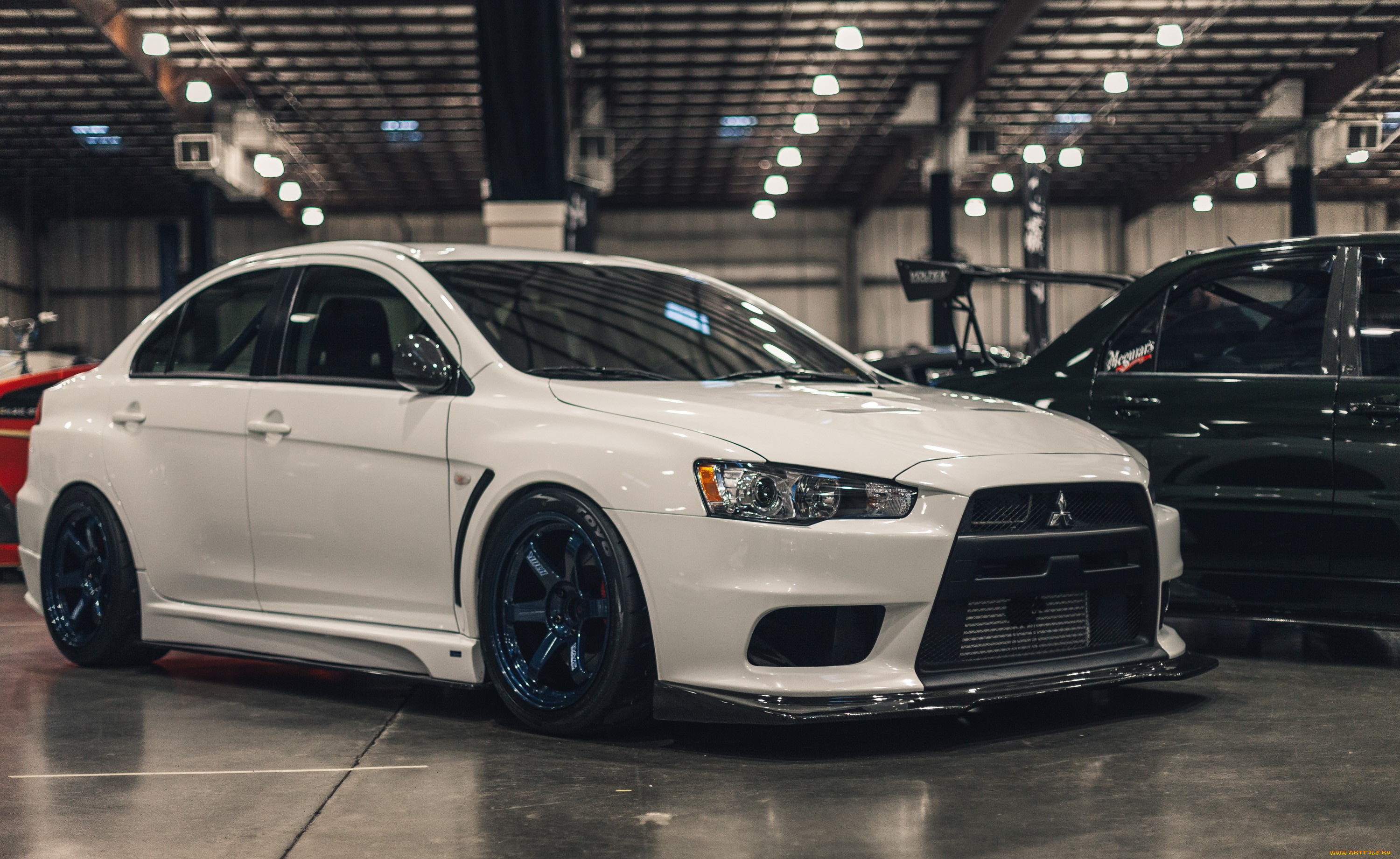 автомобили, выставки, и, уличные, фото, mitsubishi, lancer, white, stance, x, blue, wheels, stancenation, rims