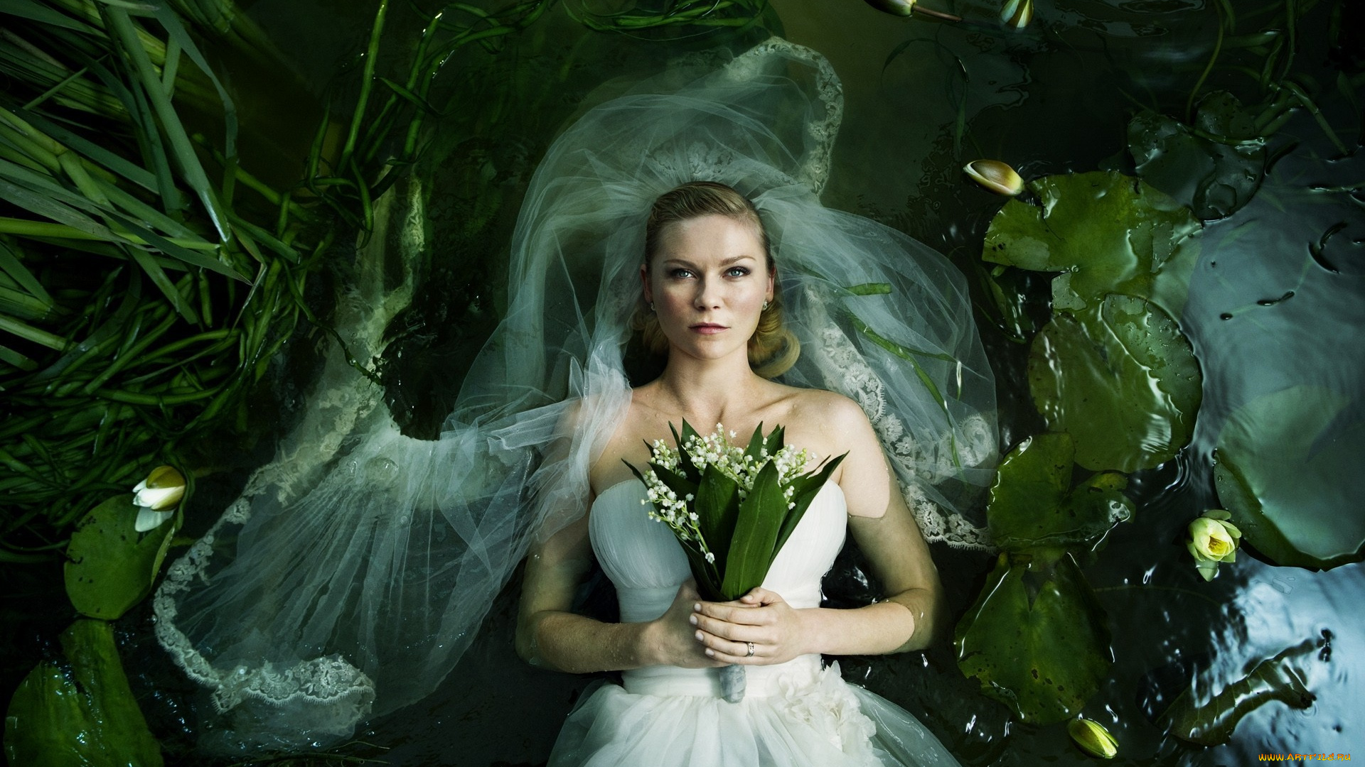 девушки, -, невесты, невеста, фата, ландыши, кувшинки, ручей