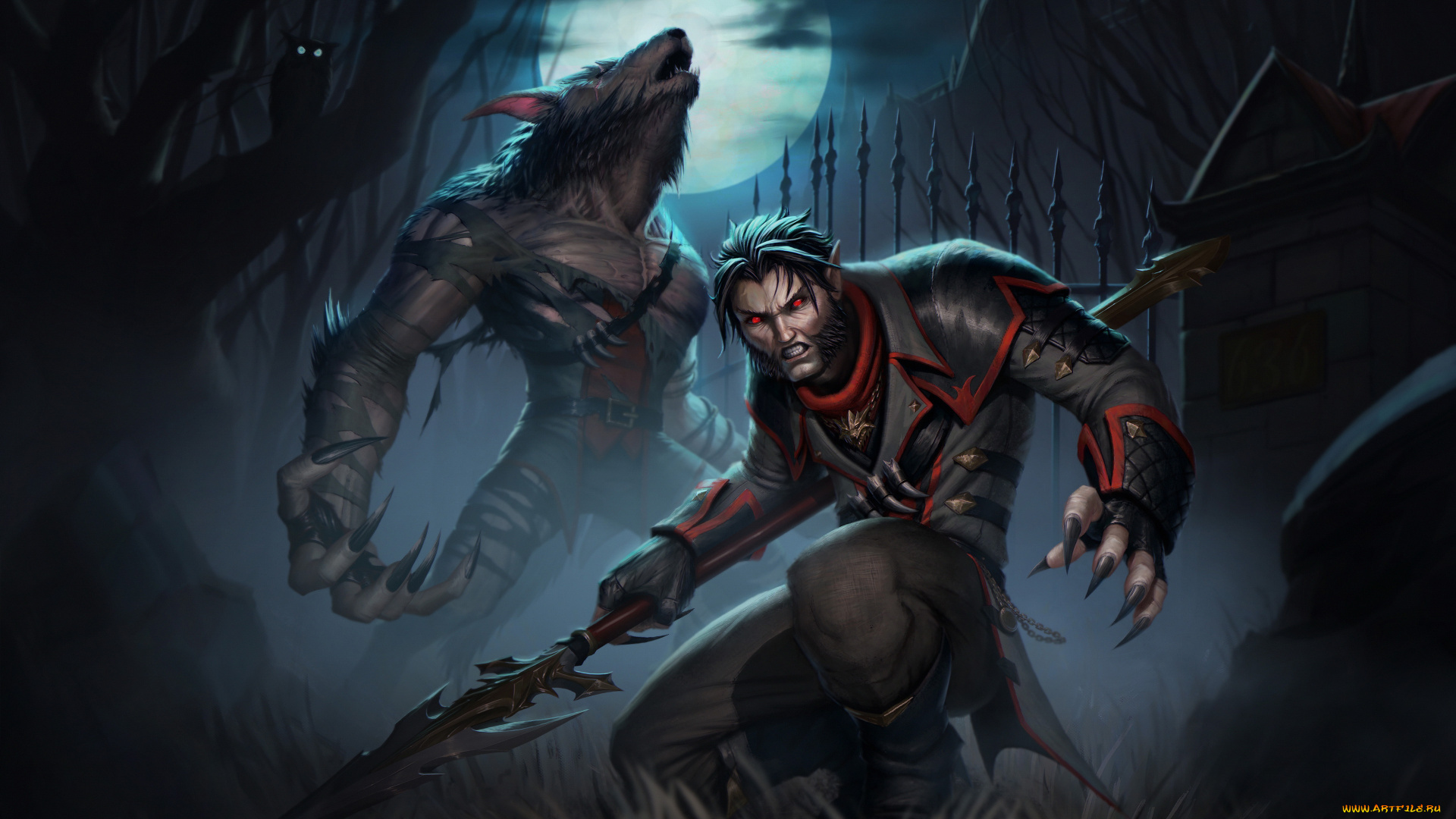 фэнтези, оборотни, мужчина, фон, униформа, меч, оборотень