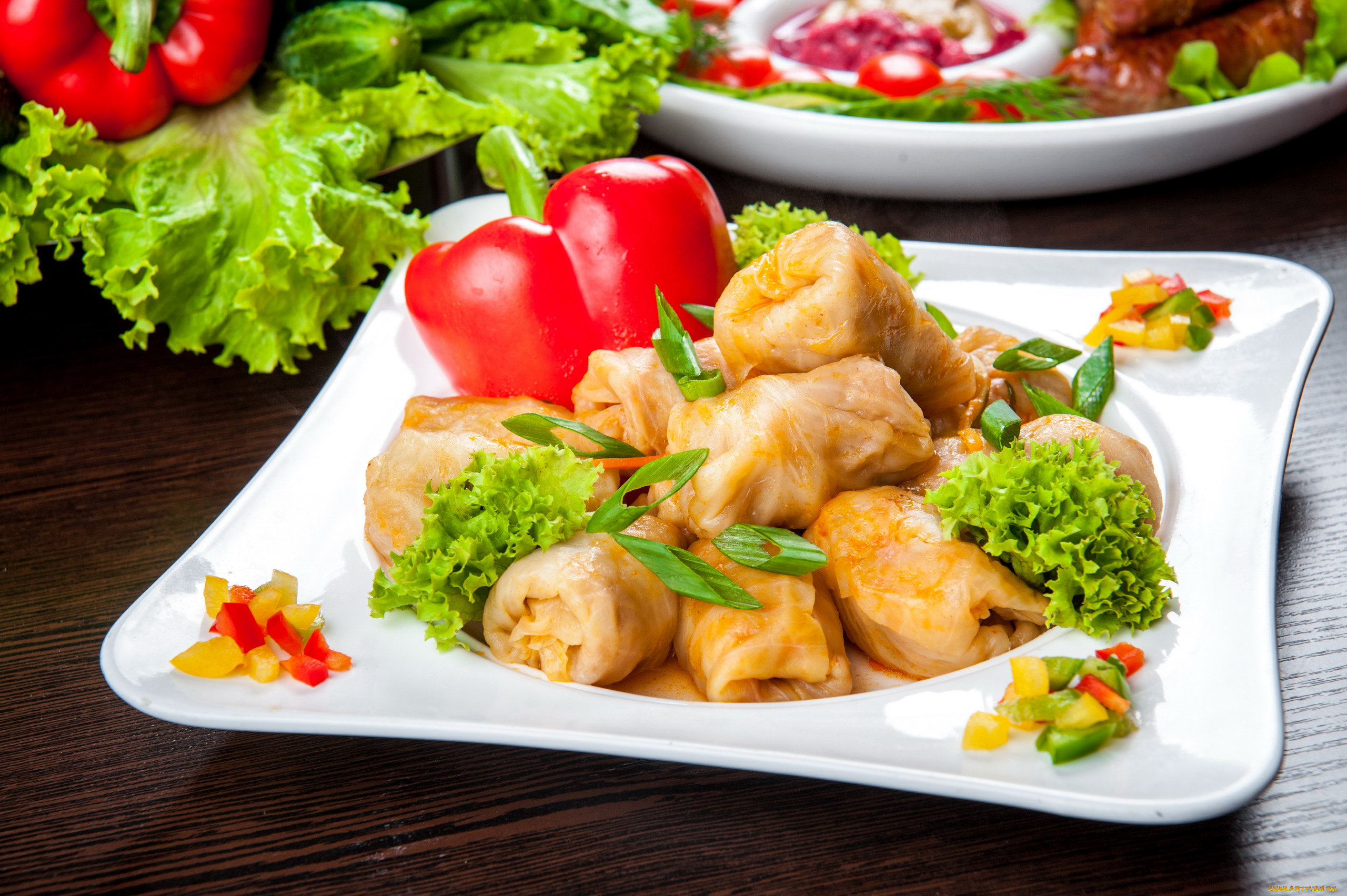 еда, вторые, блюда, голубцы, зелень, перец