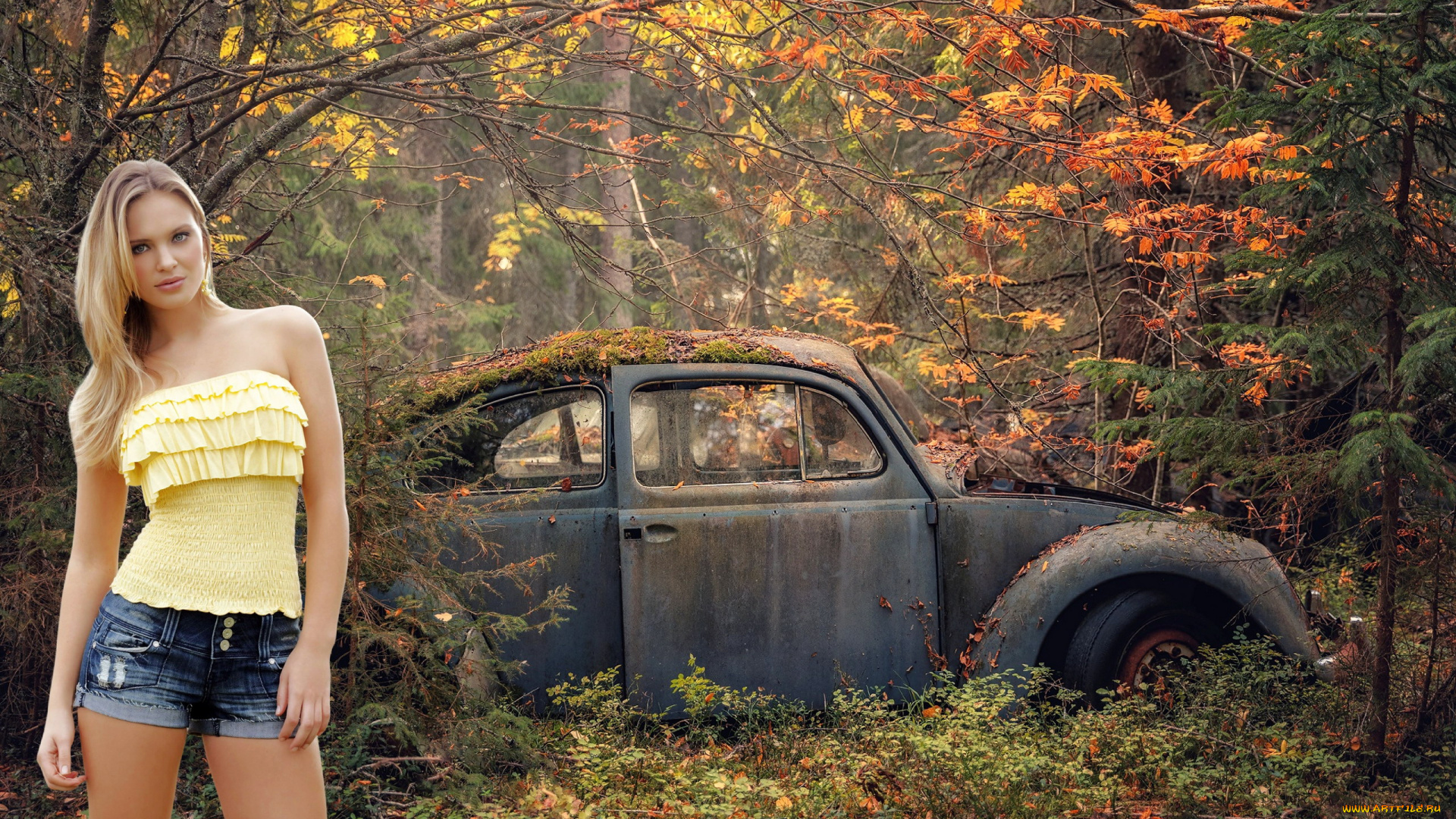 девушки, elisandra, tomacheski, лес, автомобиль, шорты, топ