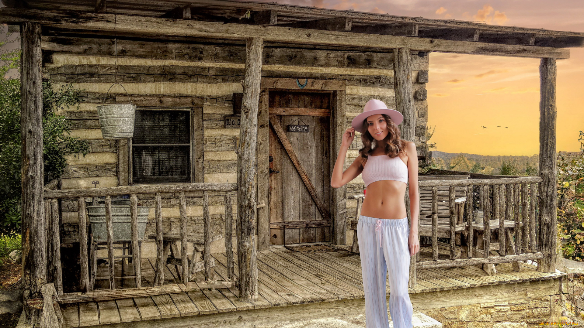 девушки, katya, clover, , катя, скаредина, деревянный, дом, шляпа, топ, улыбка