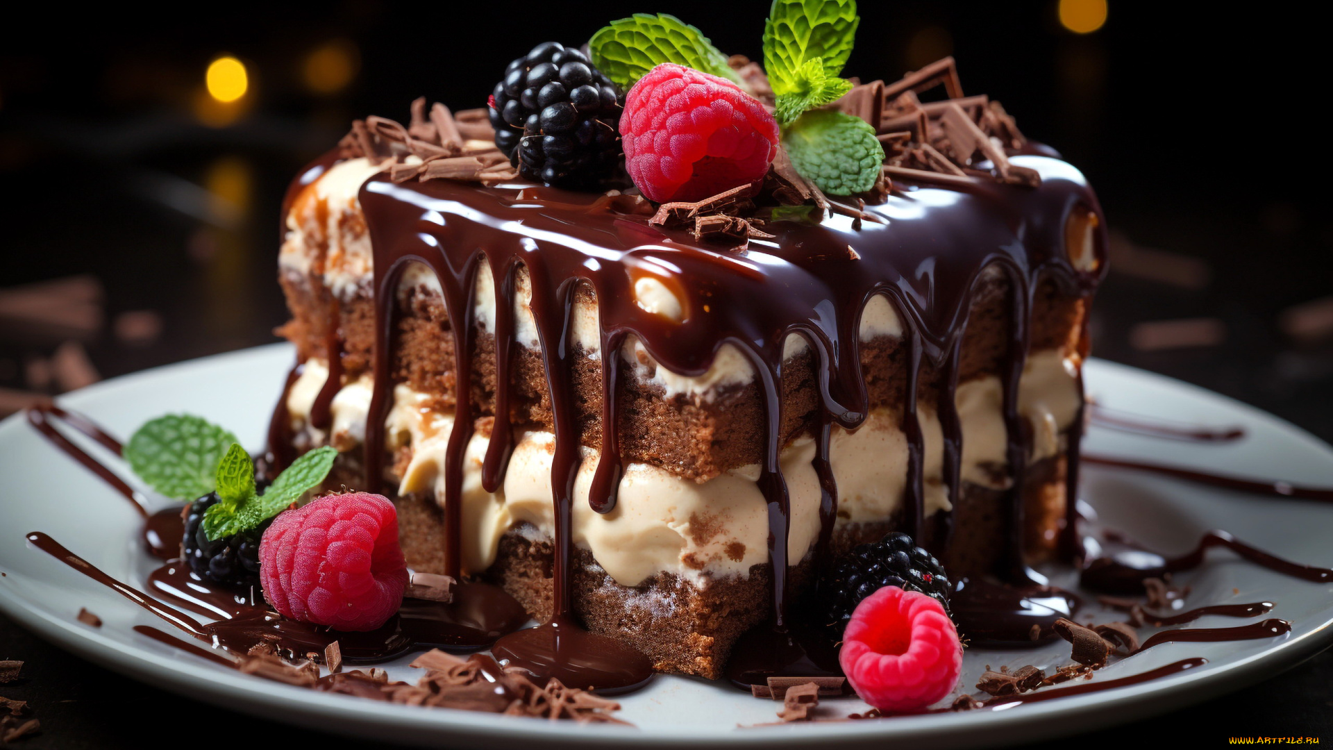 еда, торты, шоколадная, глазурь, торт, ежевика, малина