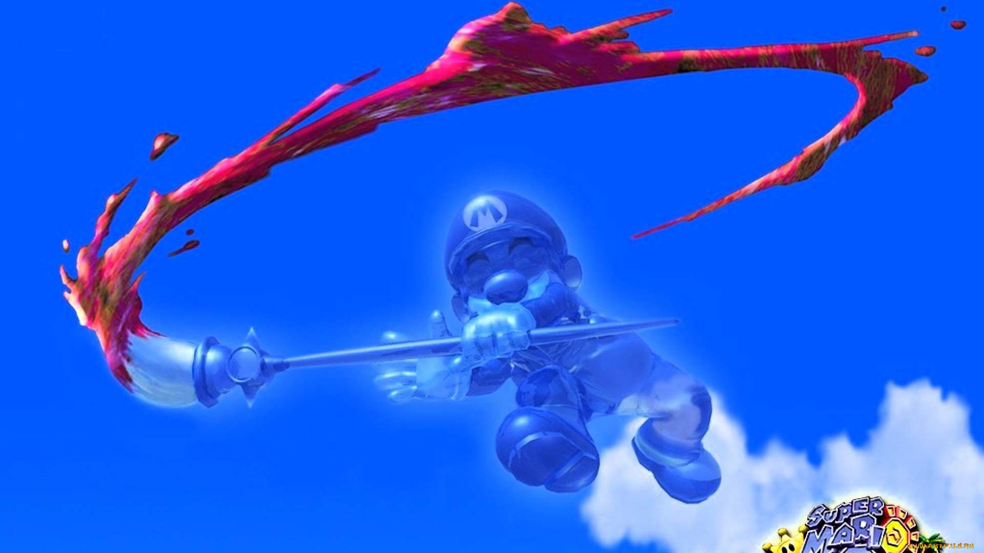 видео, игры, super, mario, bros, марио, кисть, краска, небо, облако