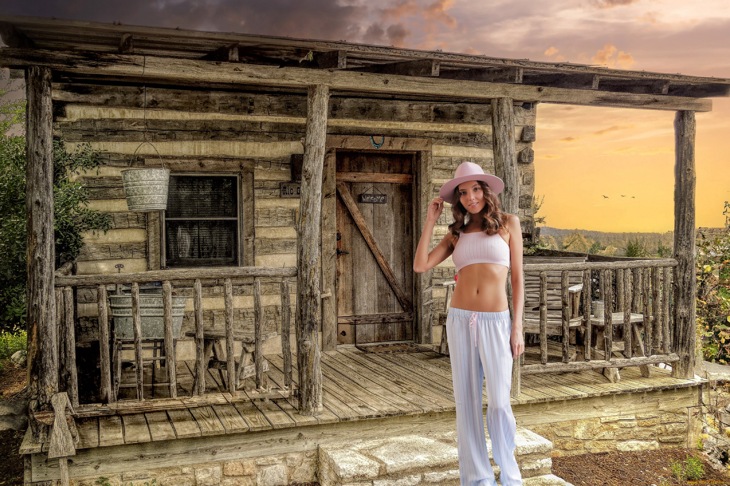 девушки, katya, clover, , катя, скаредина, деревянный, дом, шляпа, топ, улыбка