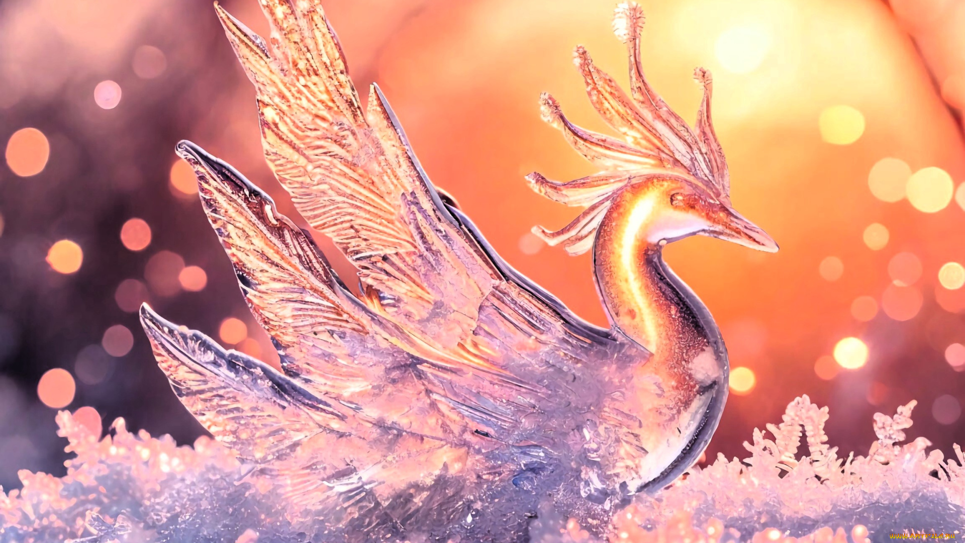 3д, графика, другое, , other, птица, лед, фигурка, снег