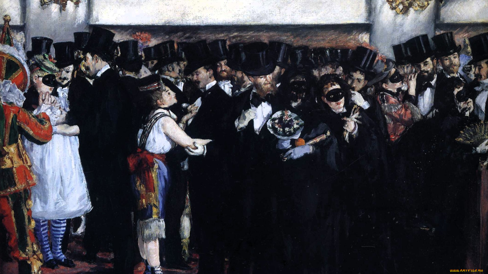 рисованное, edouard, manet, люди, толпа, маскарад, карнавал