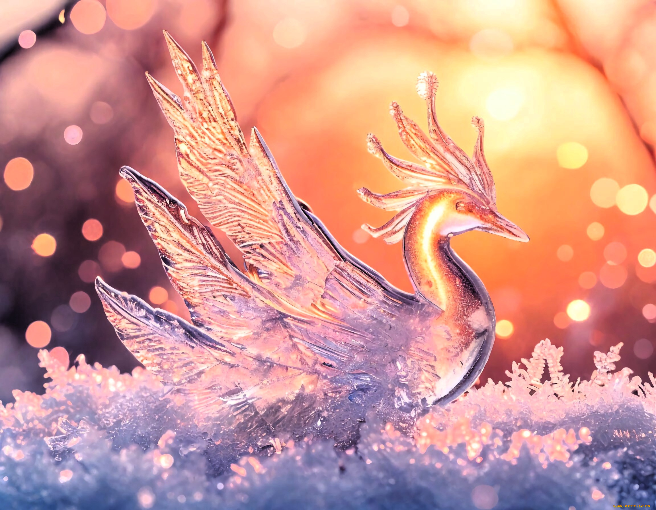 3д, графика, другое, , other, птица, лед, фигурка, снег