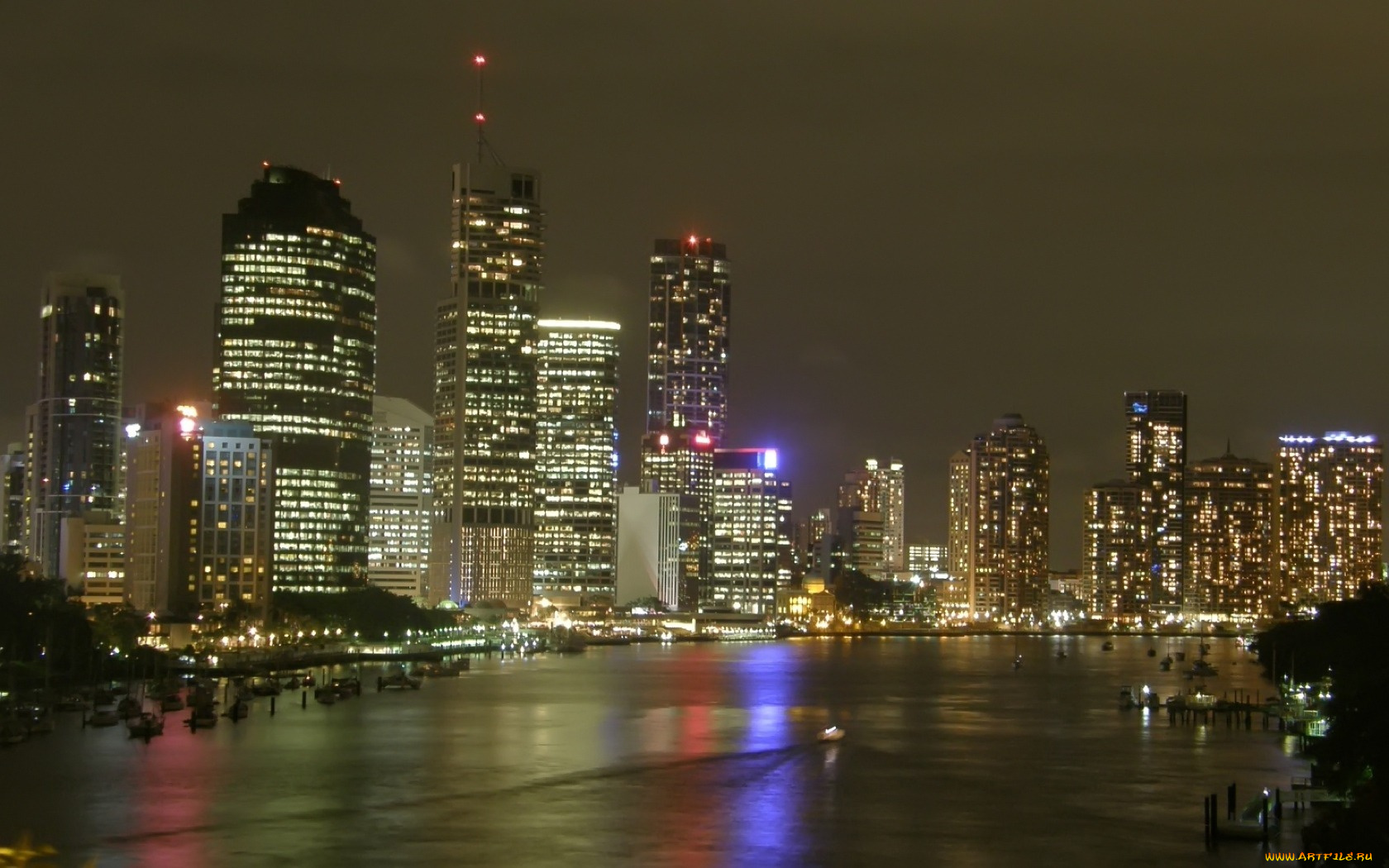 brisbane, australia, города, огни, ночного