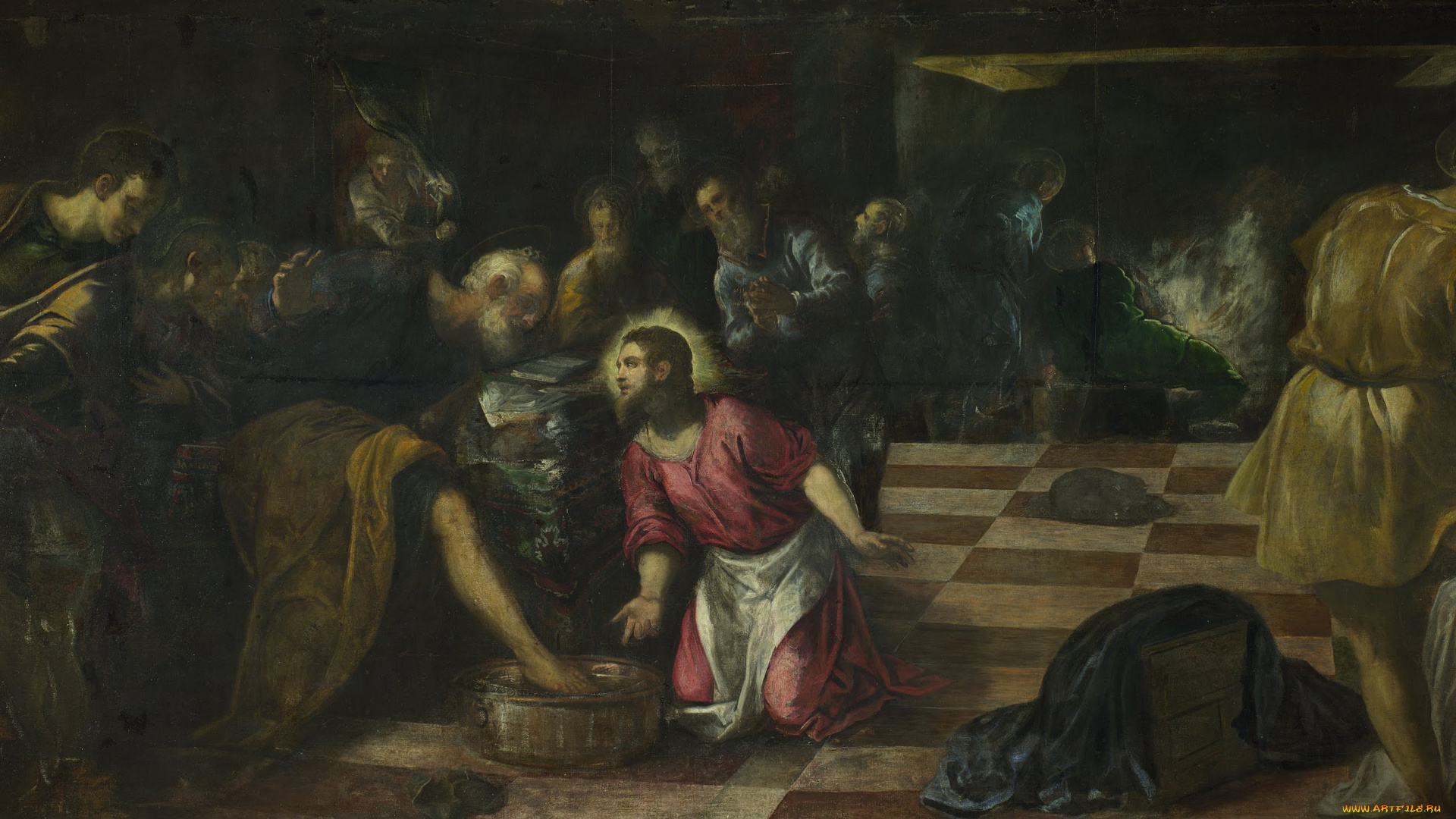 jacopo, tintoretto, christ, washing, the, feet, of, disciples, рисованные