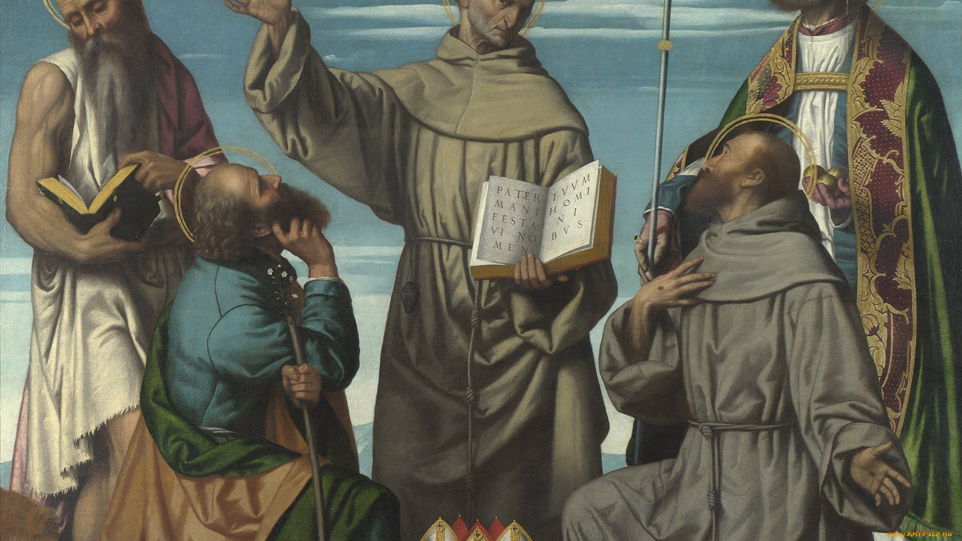 moretto, da, brescia, the, madonna, and, child, with, saints, фрагмент, рисованные