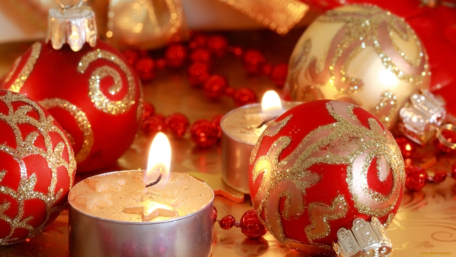 праздничные, новогодние, свечи, шарики