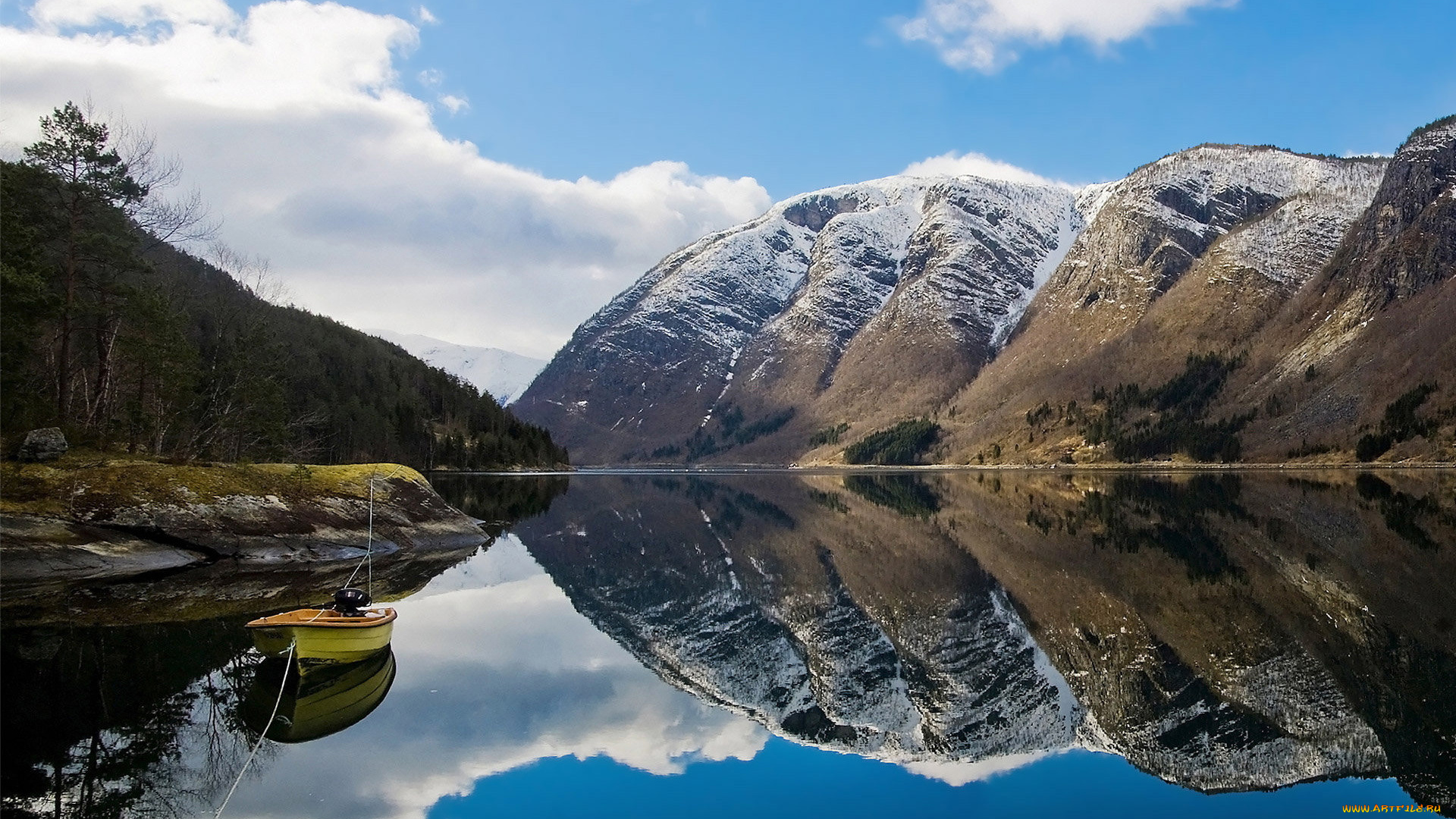 природа, реки, озера, лодка, озеро, горы, отражение