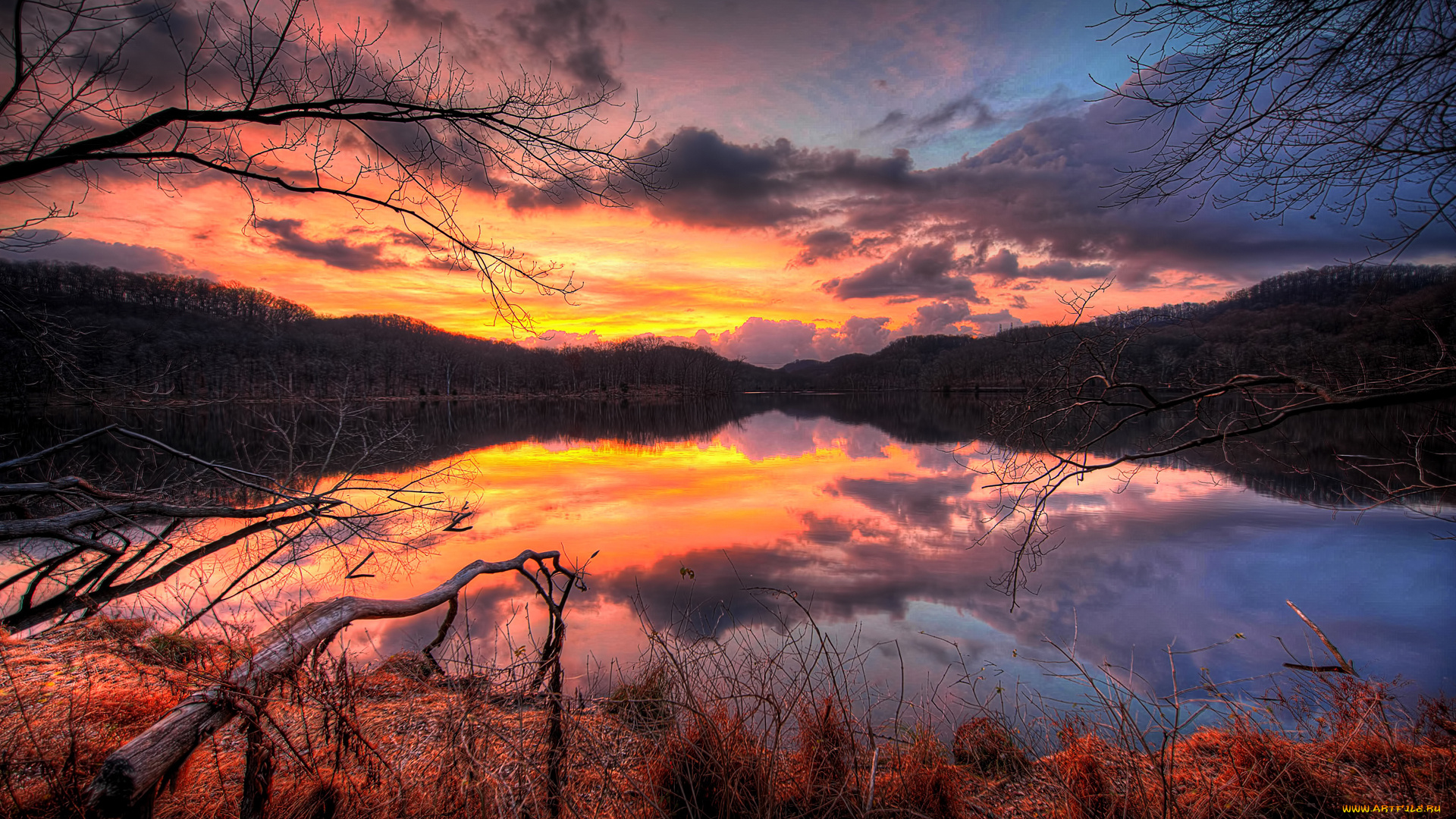 природа, реки, озера, закат, озеро