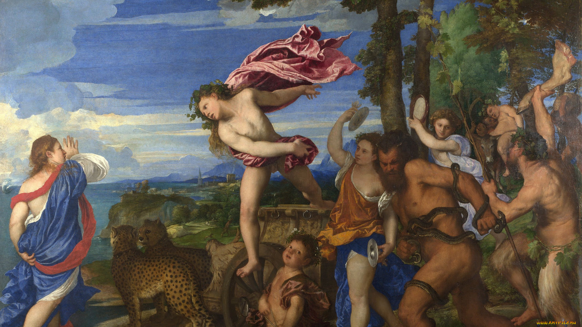 titian, bacchus, and, ariadne, рисованные, tiziano, vecellio