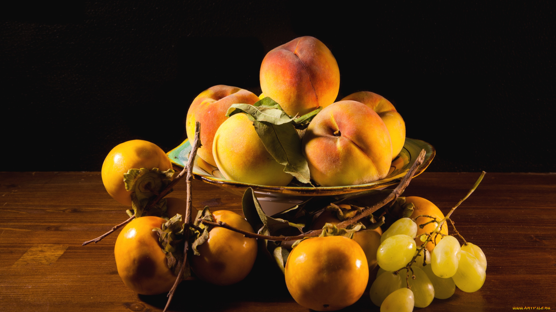 еда, фрукты, , ягоды, персики, виноград, хурма