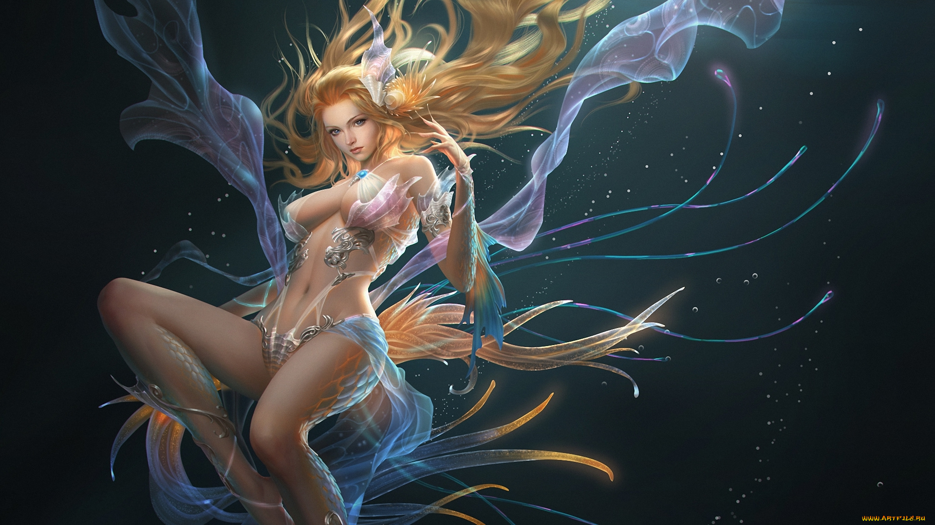 фэнтези, девушки, море, пузырьки, фон, девушка