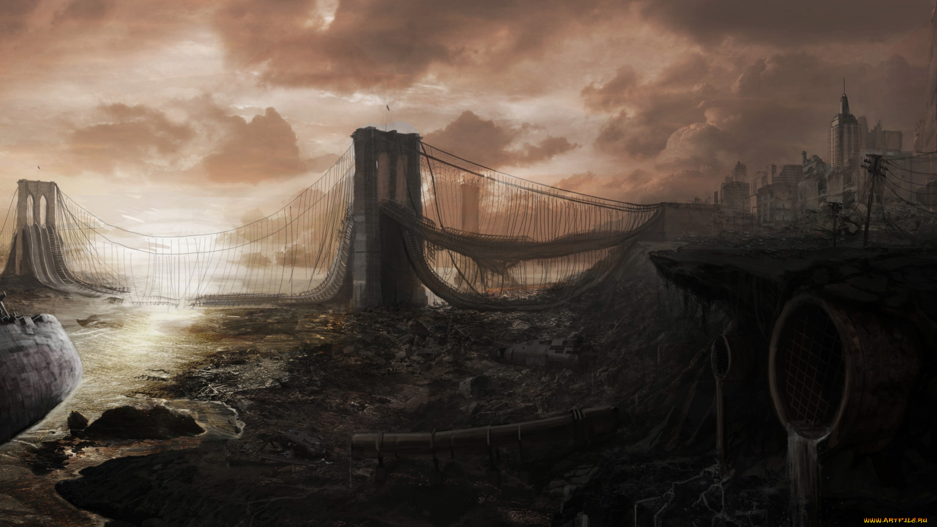 фэнтези, иные, миры, , иные, времена, запустение, мост, постапокалипсис, разрушенный