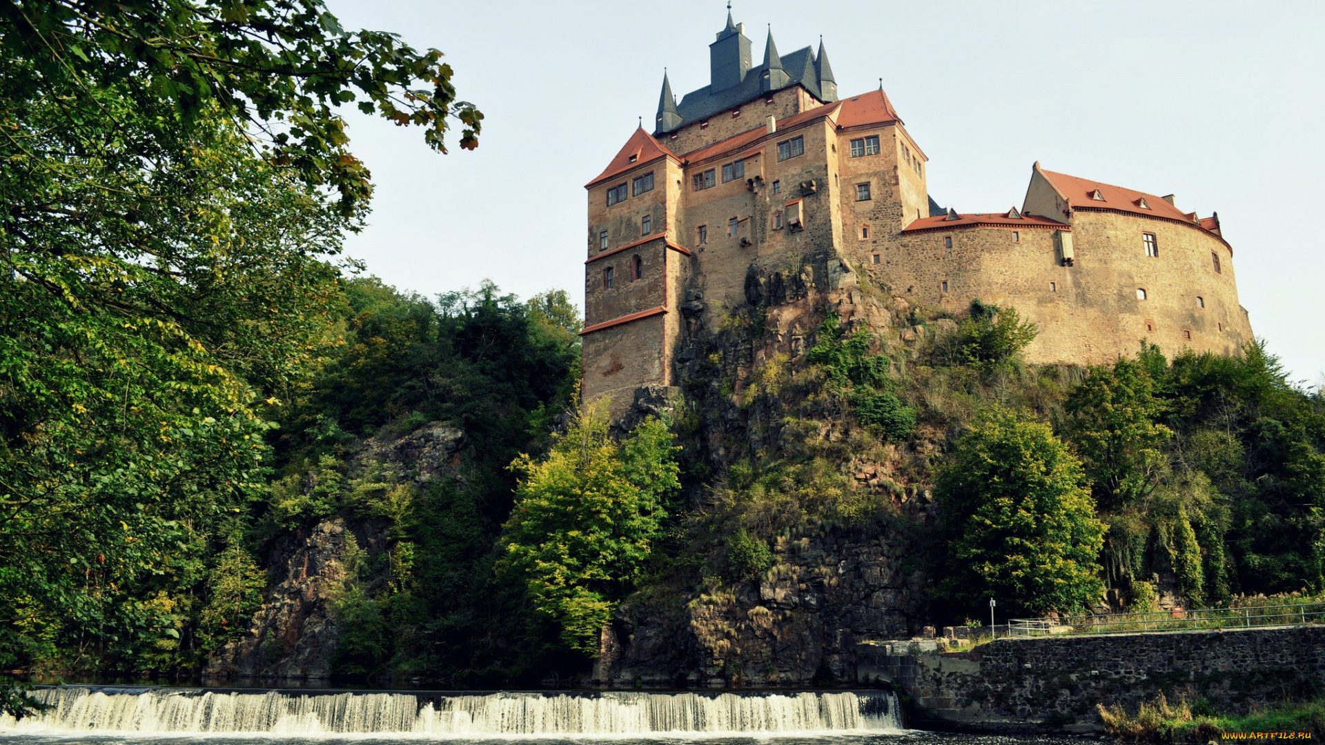 города, -, дворцы, , замки, , крепости, стены, замок, пороги, река, лес, холм, kriebstein, castle, saxony, germany, замок, крибштайн, саксония, германия