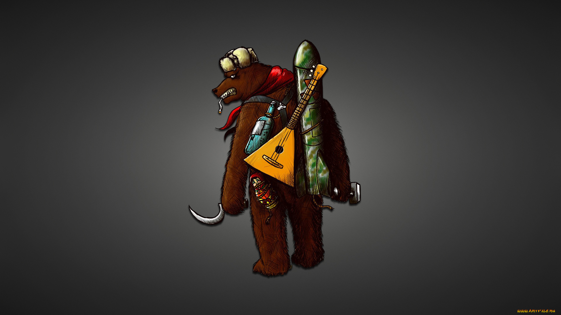 медведь, рисованные, минимализм, оружие, балалайка, ракета, сигарета, серп, молот