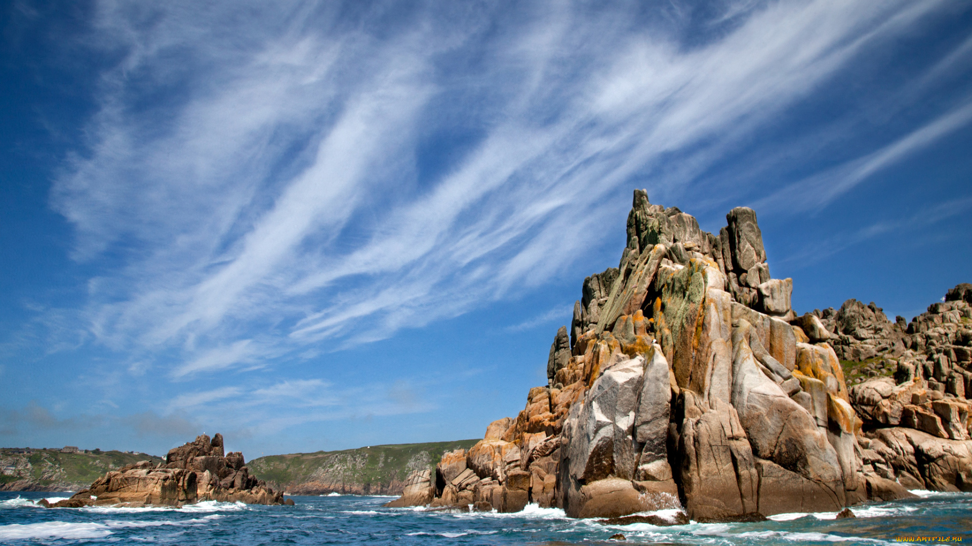 природа, побережье, море, облака, волны, скалы, берег