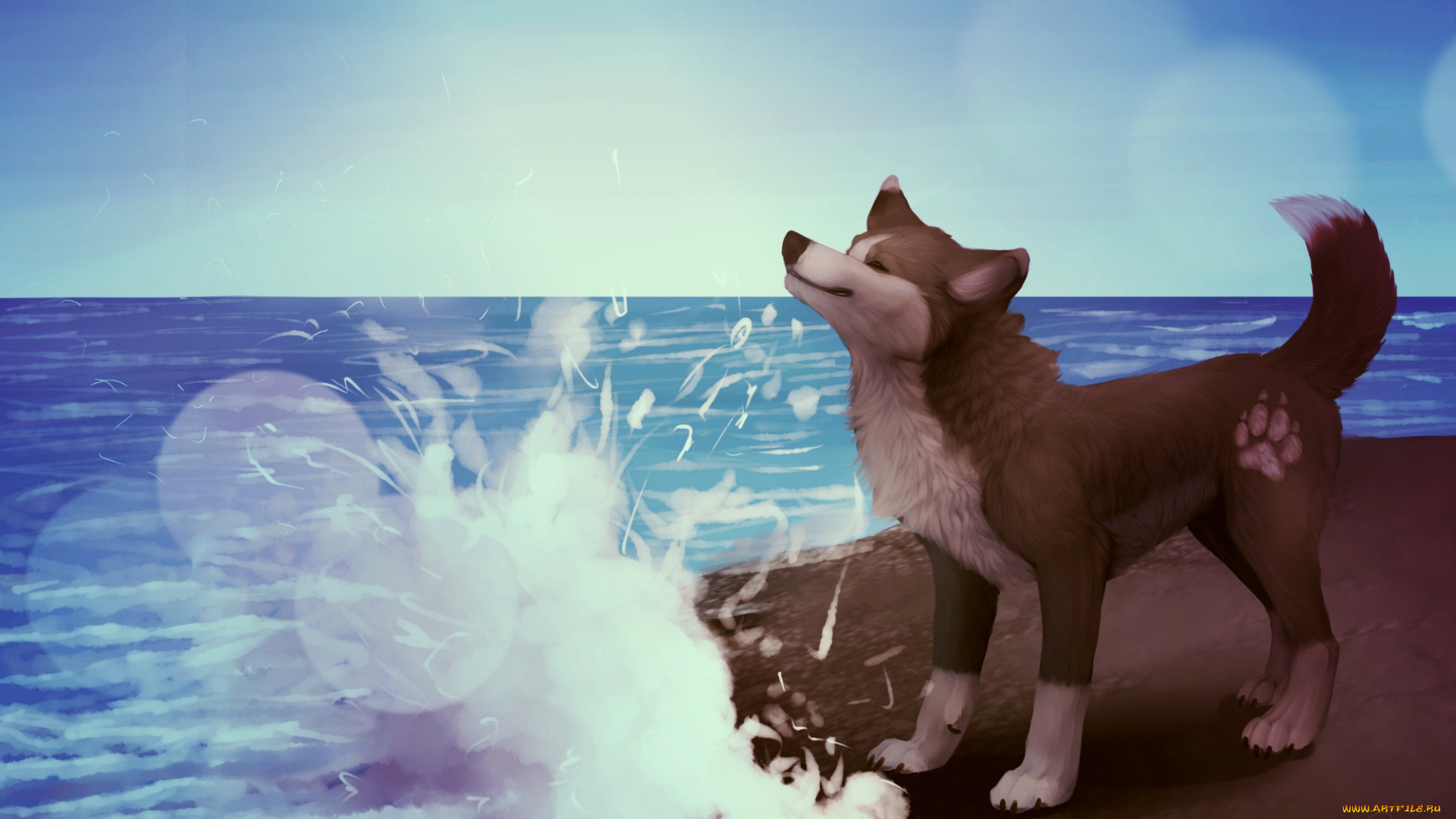 рисованные, животные, , сказочные, , мифические, брызги, море, собака