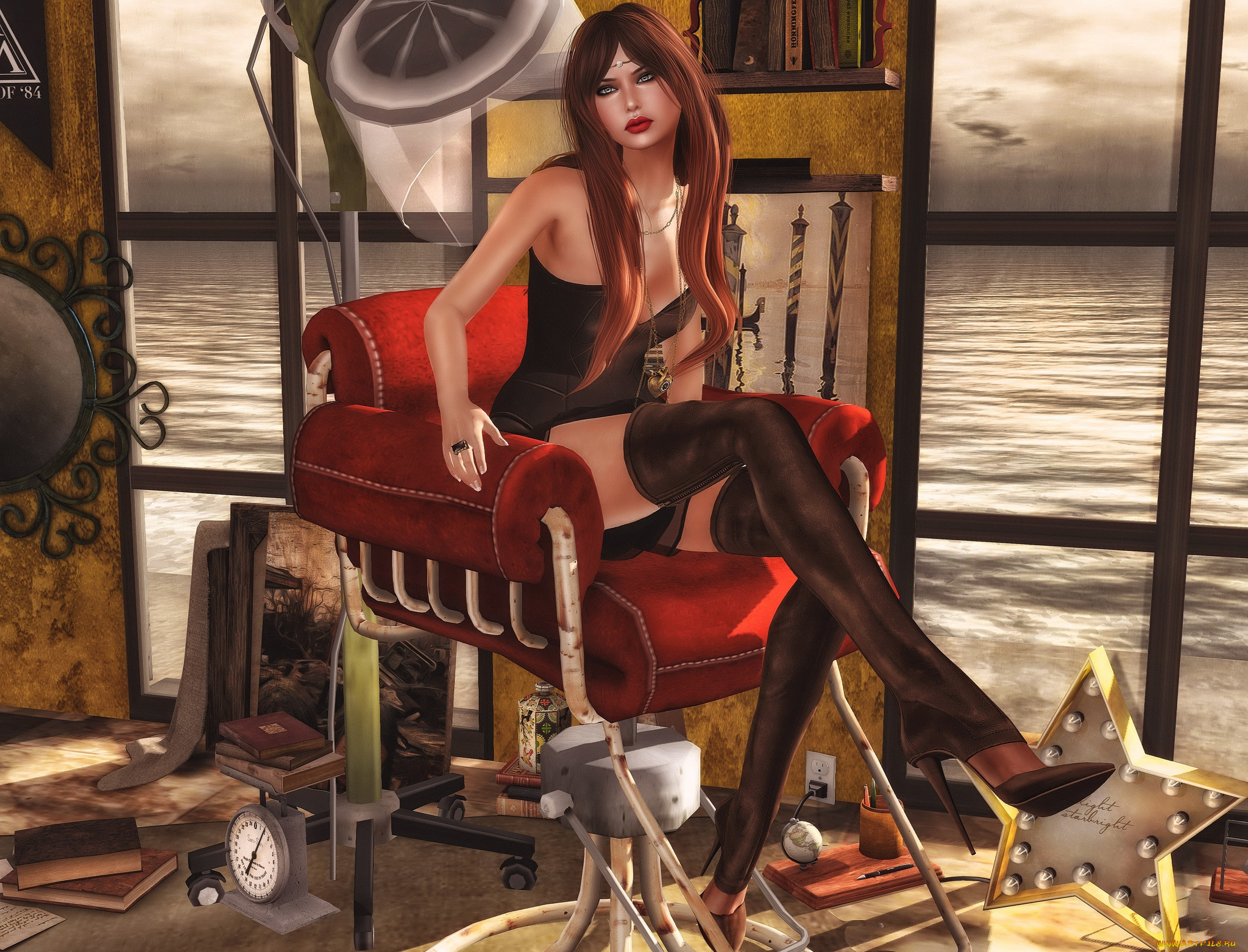 3д, графика, people, , люди, каблуки, кресло