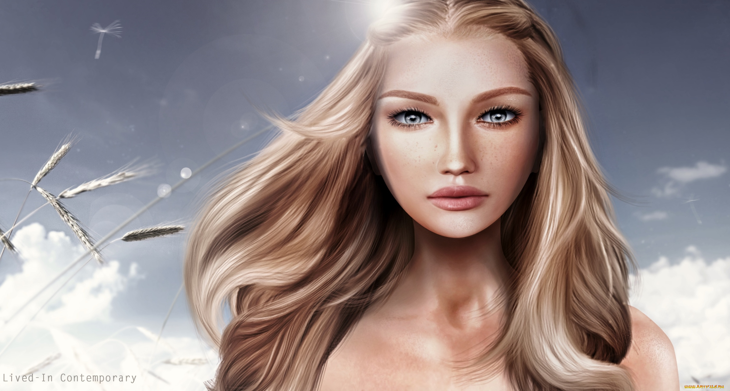 3д, графика, portraits, , портрет, блондинка, волосы