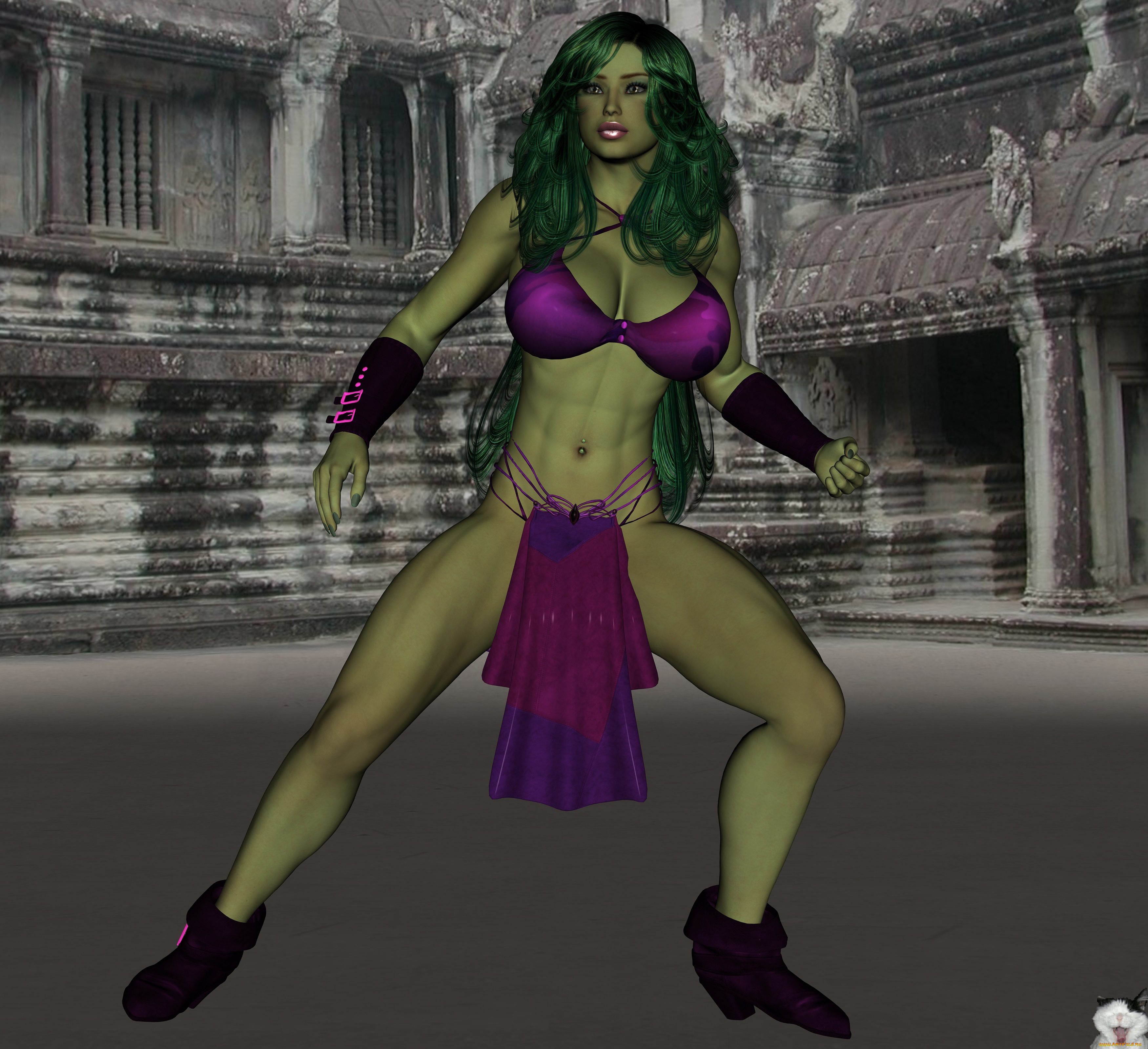 3д, графика, creatures, , существа, девушка, руины