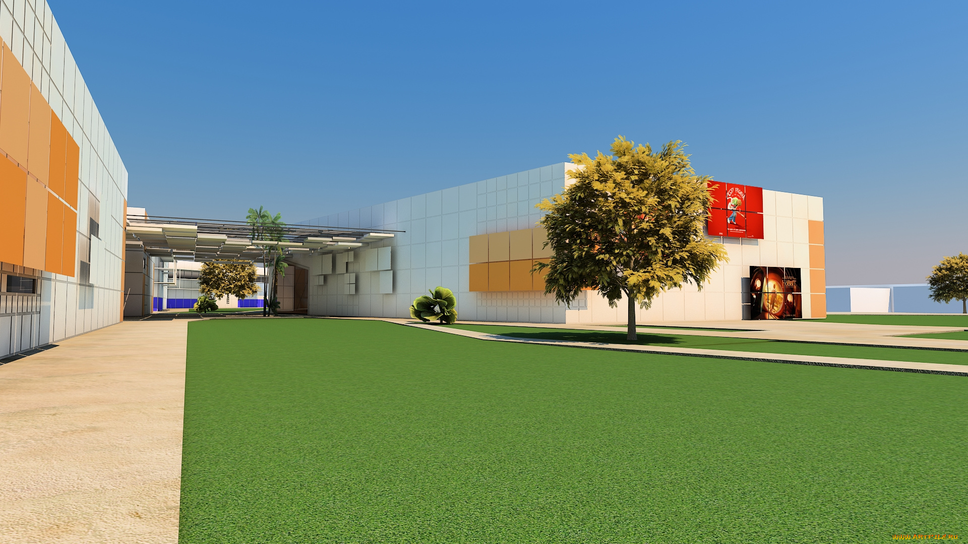 3д, графика, архитектура, , architecture, небо, трава, дерево, дом