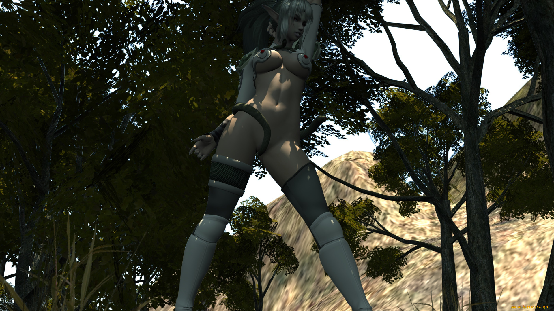 3д, графика, эльфы, , elves, фон, взгляд, эльфийка