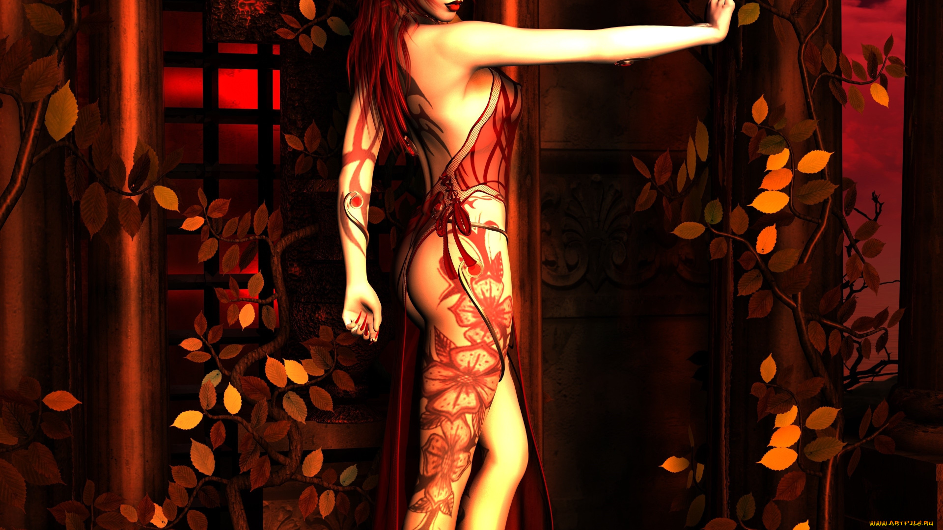 3д, графика, люди, , people, девушка, тату, фон, взгляд