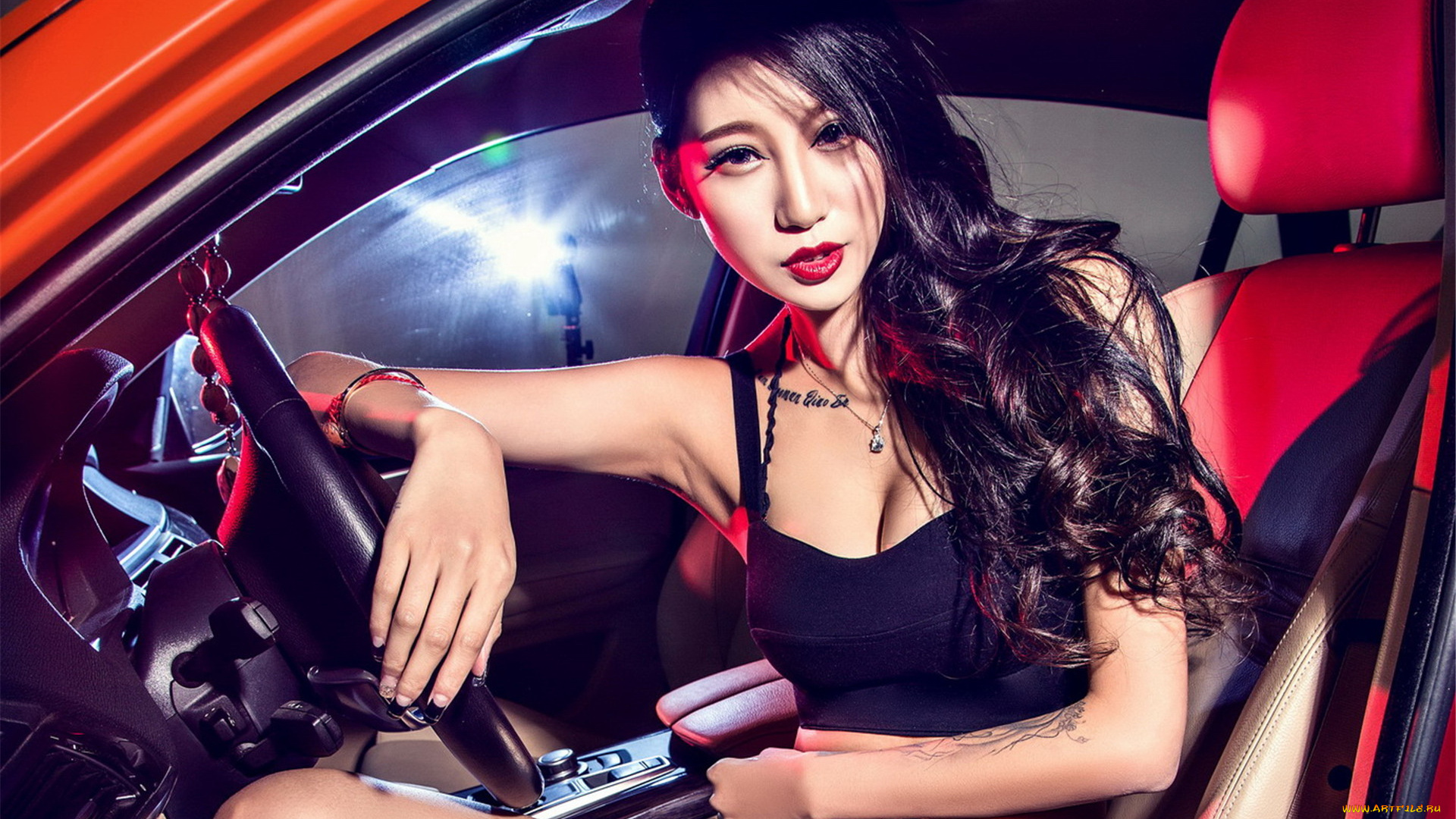 автомобили, -авто, с, девушками, девушка, взгляд, фон, автомобиль, азиатка