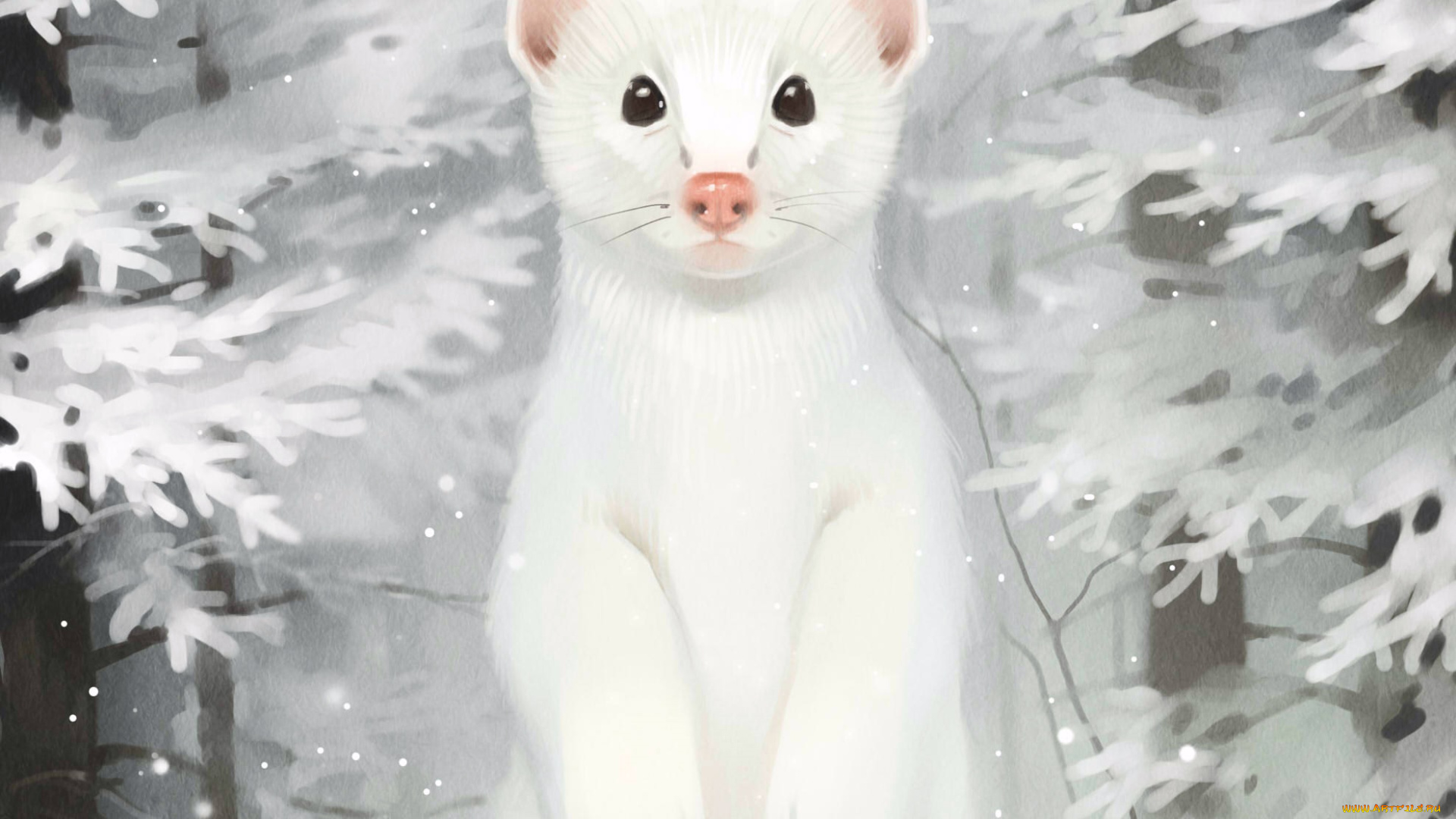 gaudibuendia, рисованное, животные, зверёк, лес, зима, взгляд