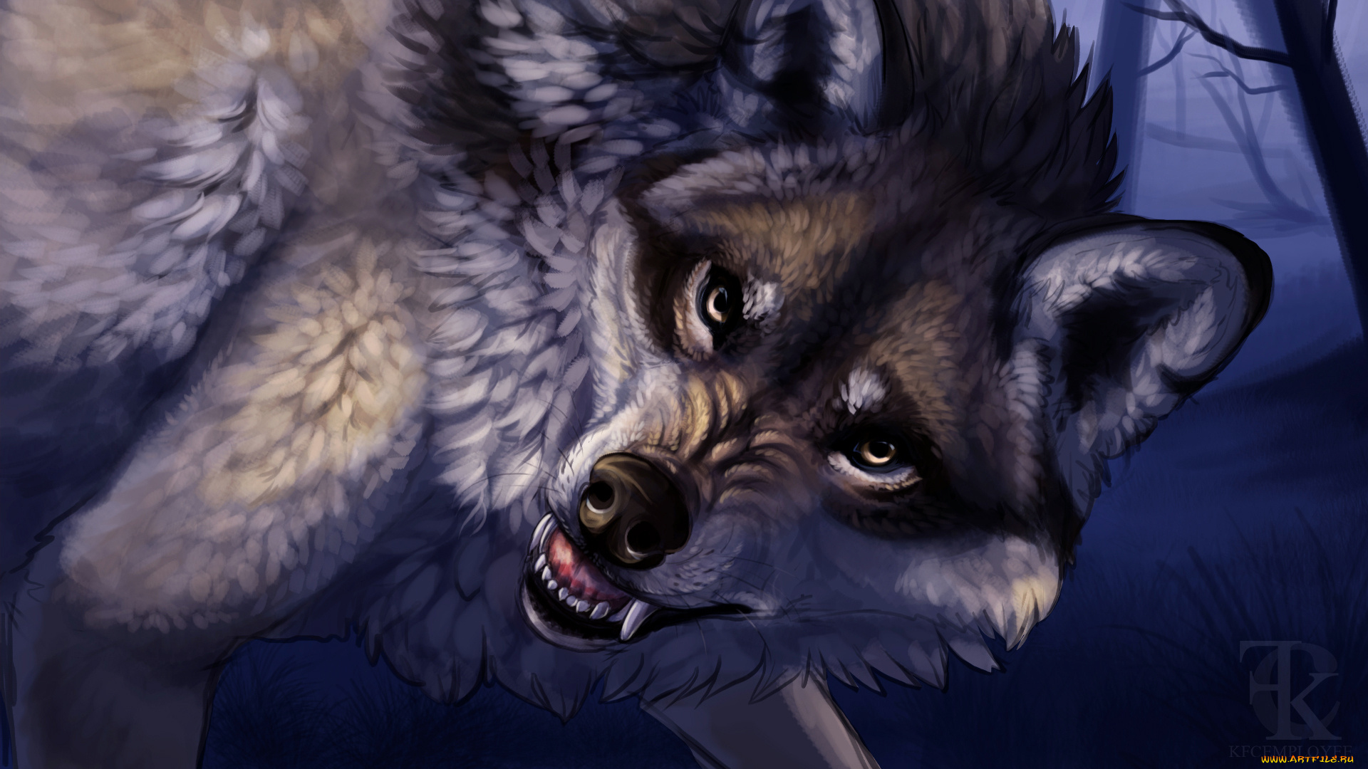 рисованное, животные, , волки, взгляд, клыки, пасть, волк, хищник