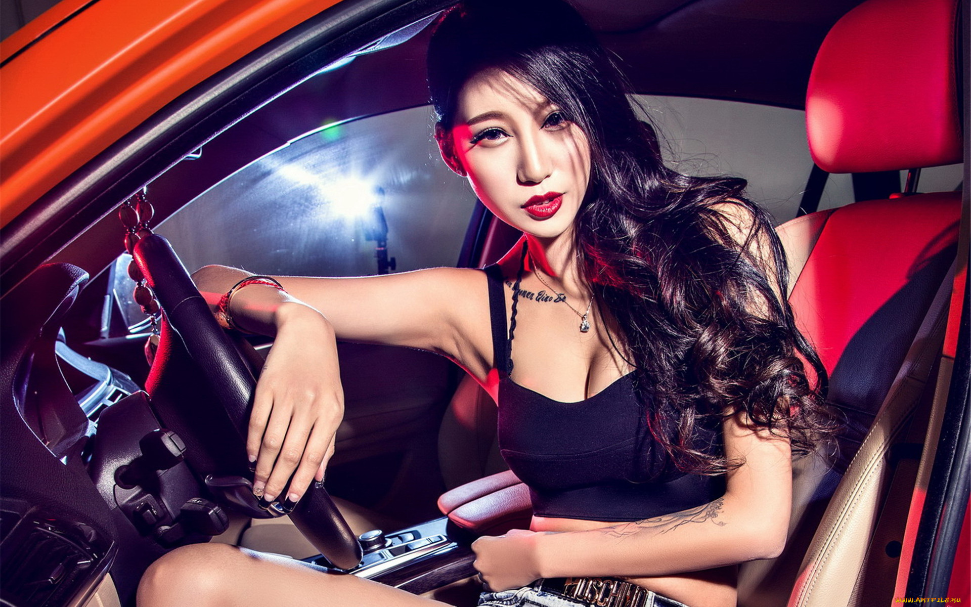 автомобили, -авто, с, девушками, девушка, взгляд, фон, автомобиль, азиатка
