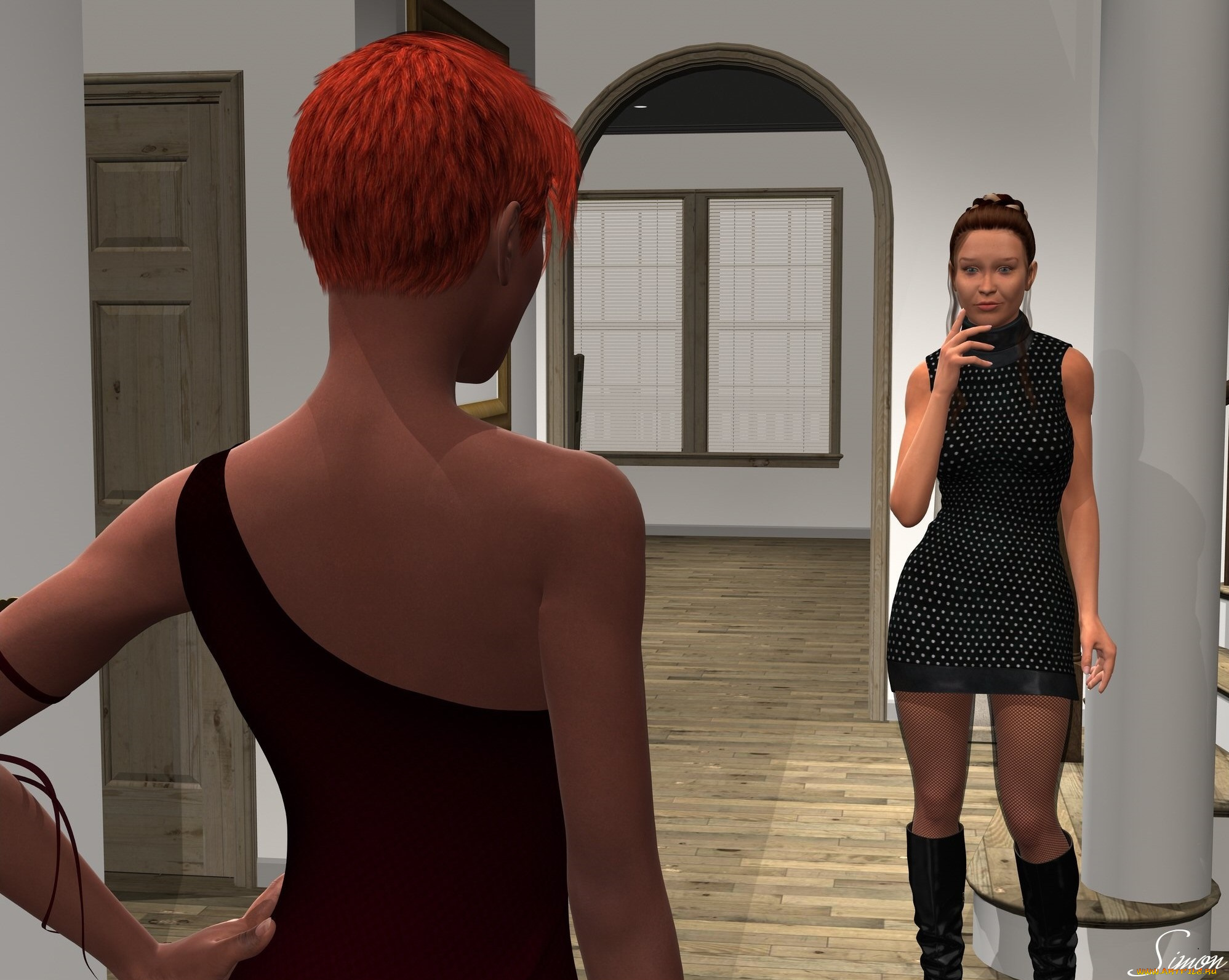 3д, графика, люди, , people, интерьер, фон, взгляд, девушки