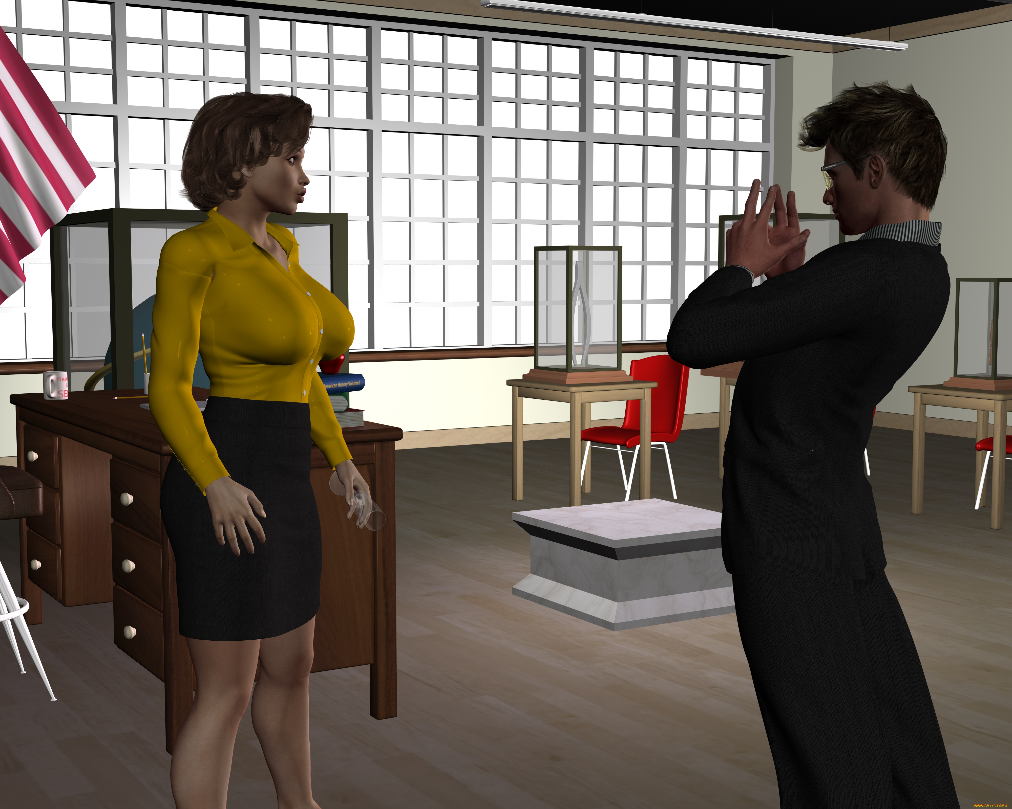 3д, графика, фантазия, , fantasy, лаборатория, мужчина, фон, взгляд, девушка