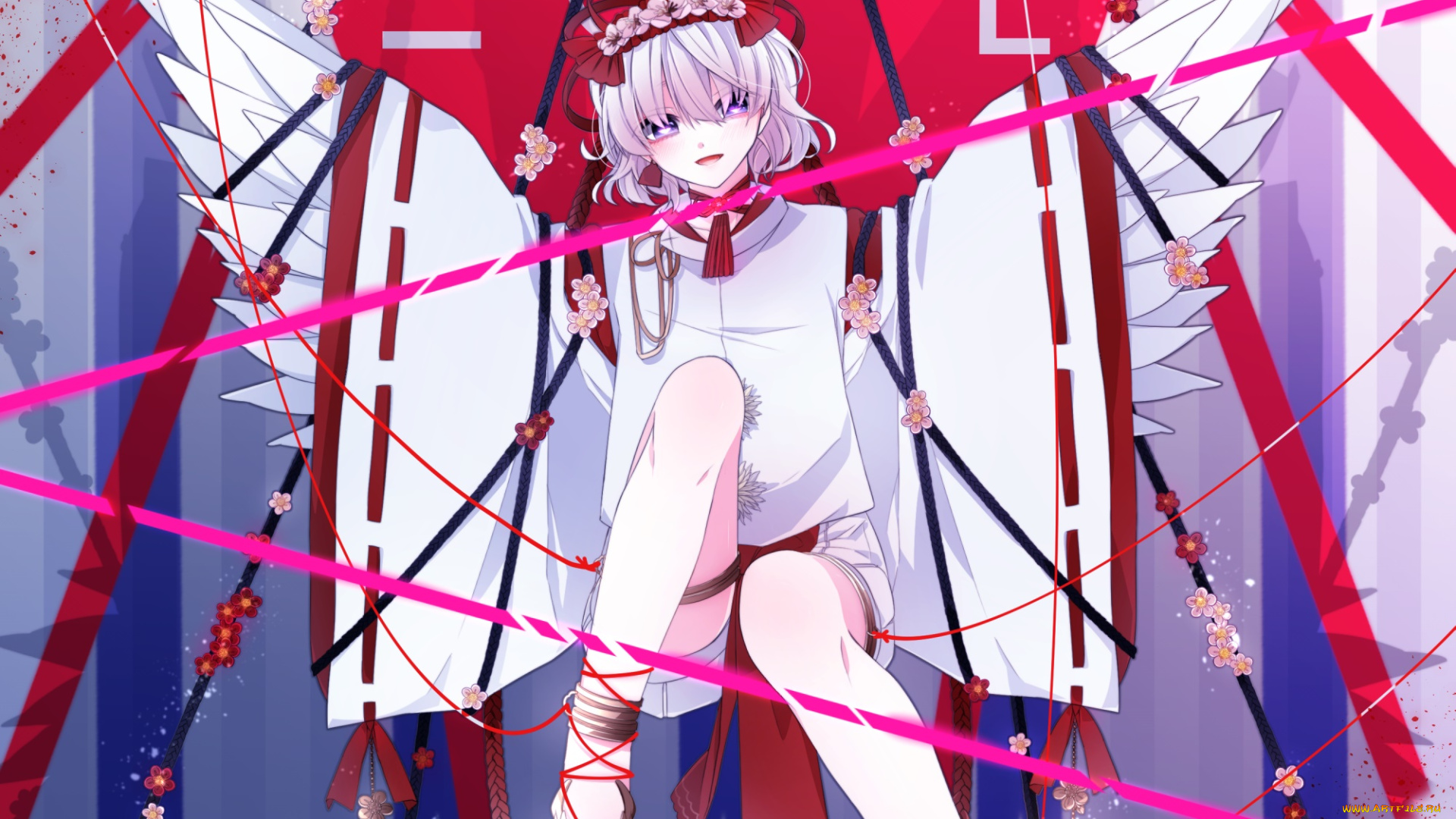 аниме, ангелы, , демоны, фон, взгляд, девушка