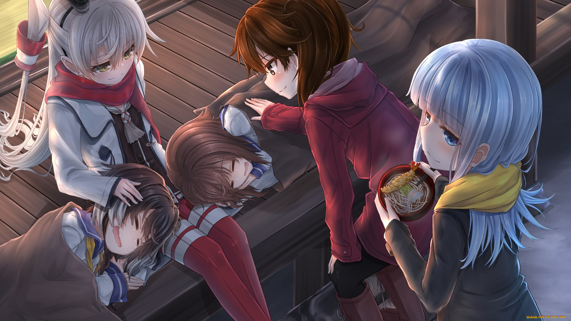 аниме, kantai, collection, девушки, взгляд, фон