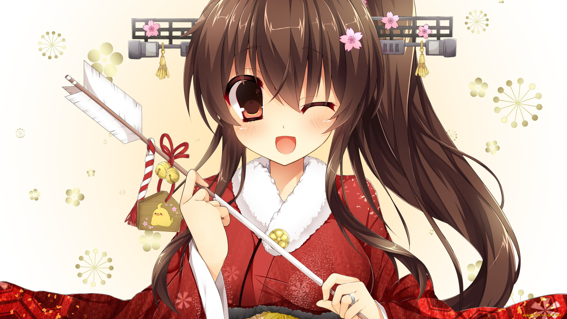 аниме, kantai, collection, взгляд, девушка, фон