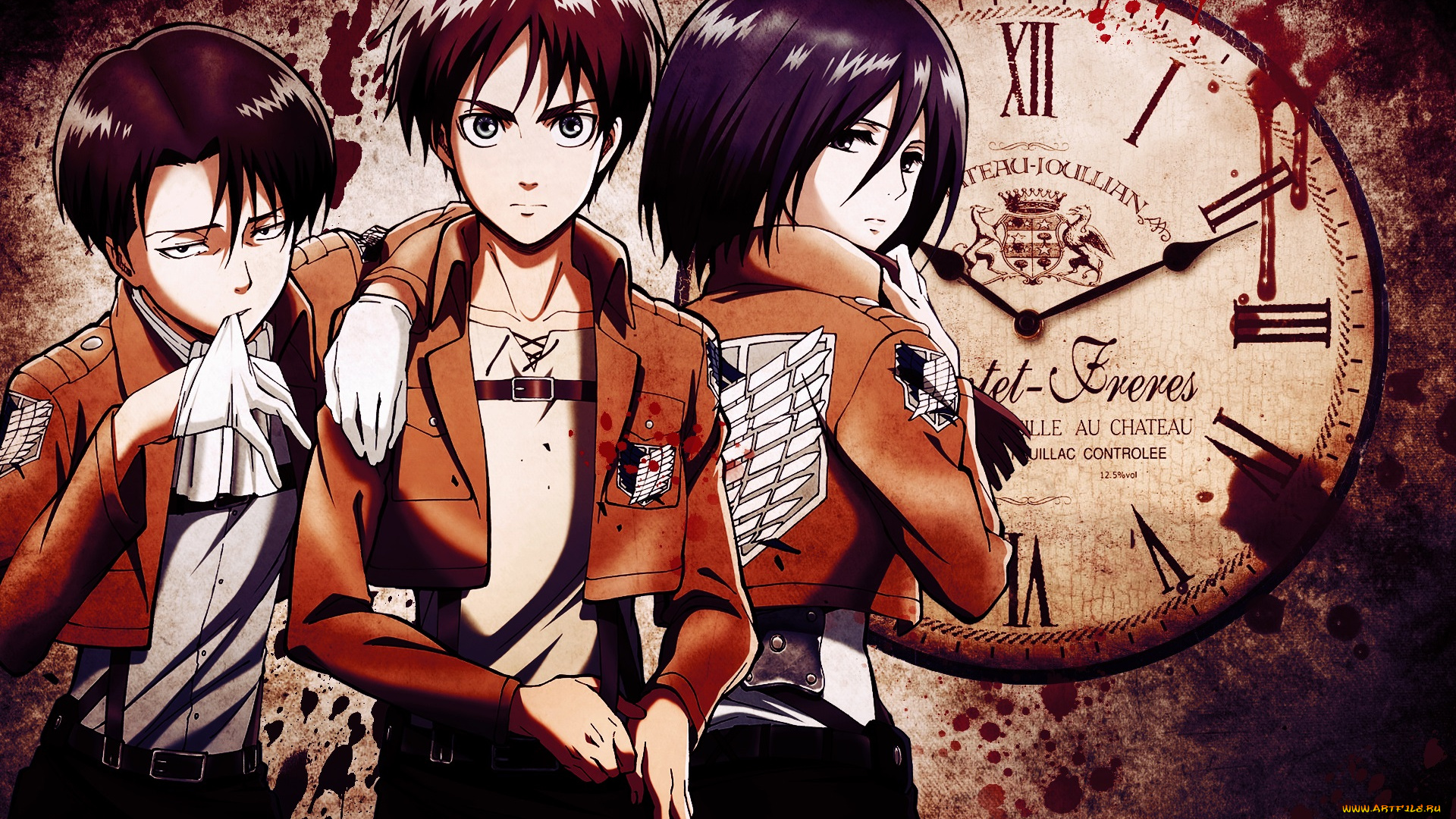 аниме, shingeki, no, kyojin, эрен, леви, микаса