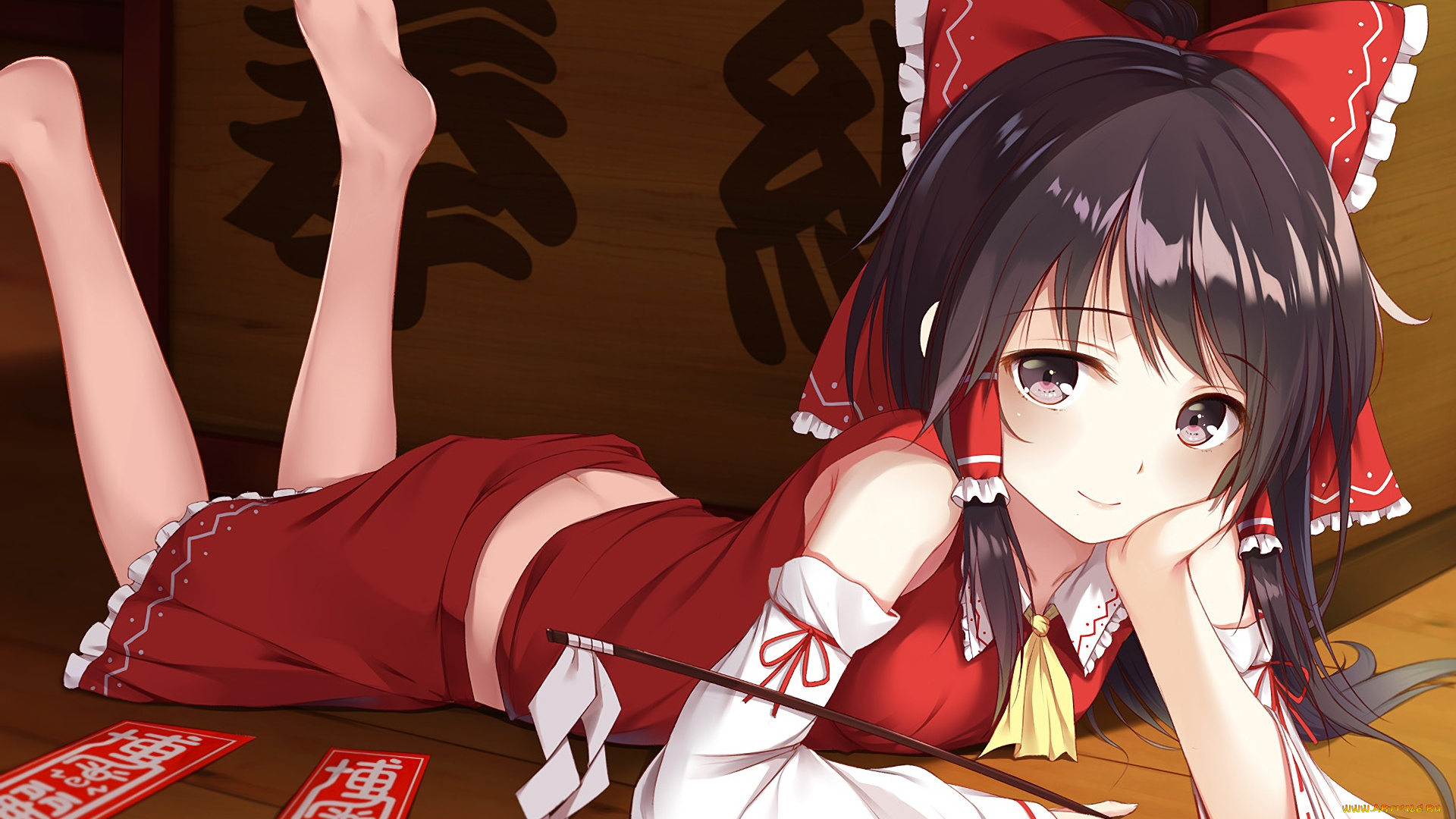 аниме, touhou, девушка, взгляд, фон