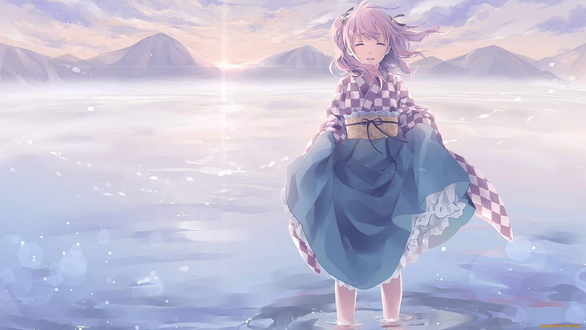 аниме, touhou, девушка, взгляд, фон