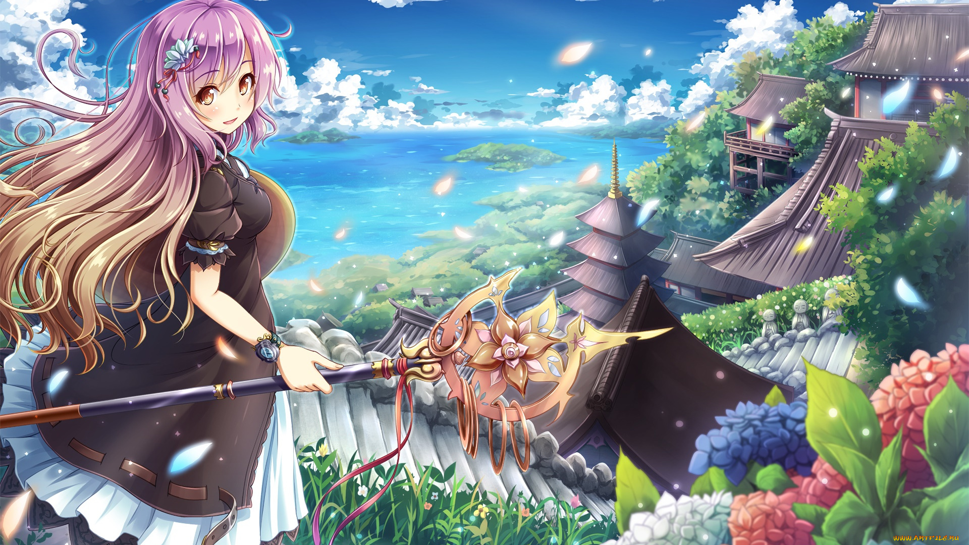 аниме, touhou, девушка, взгляд, фон