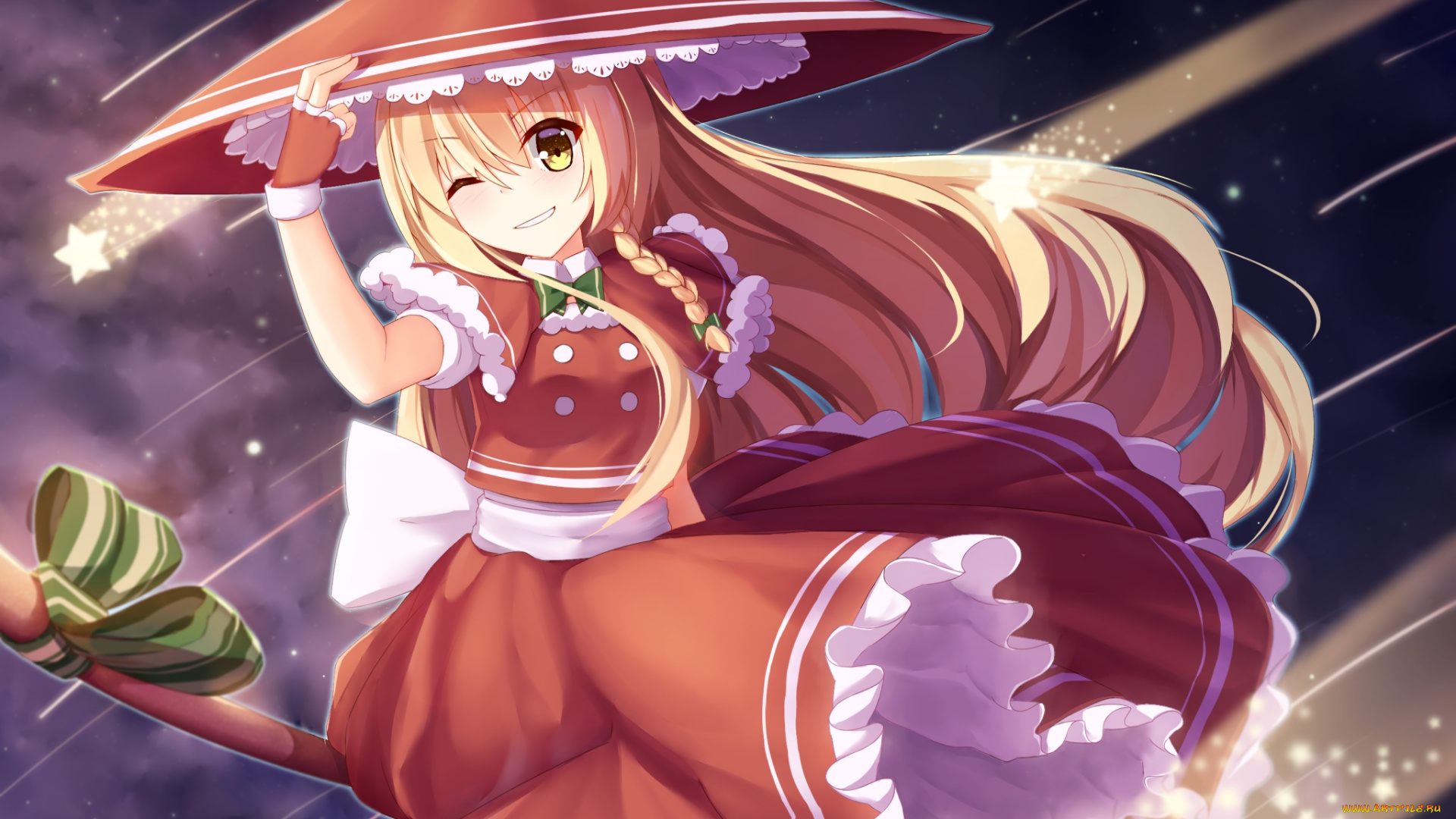 аниме, touhou, девушка, взгляд, фон