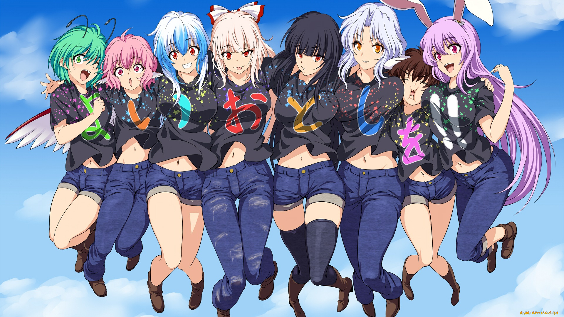 аниме, touhou, девушки, взгляд, фон